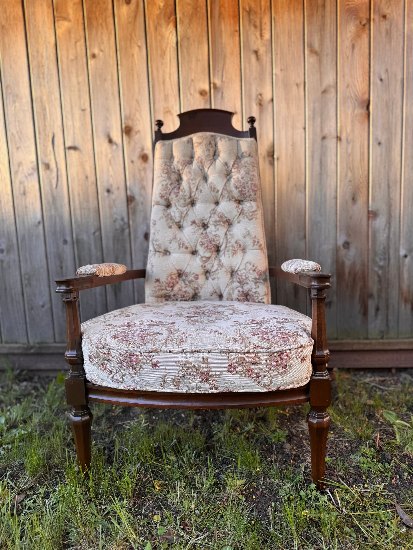 Vintage Floral Tufted Highback Armchair