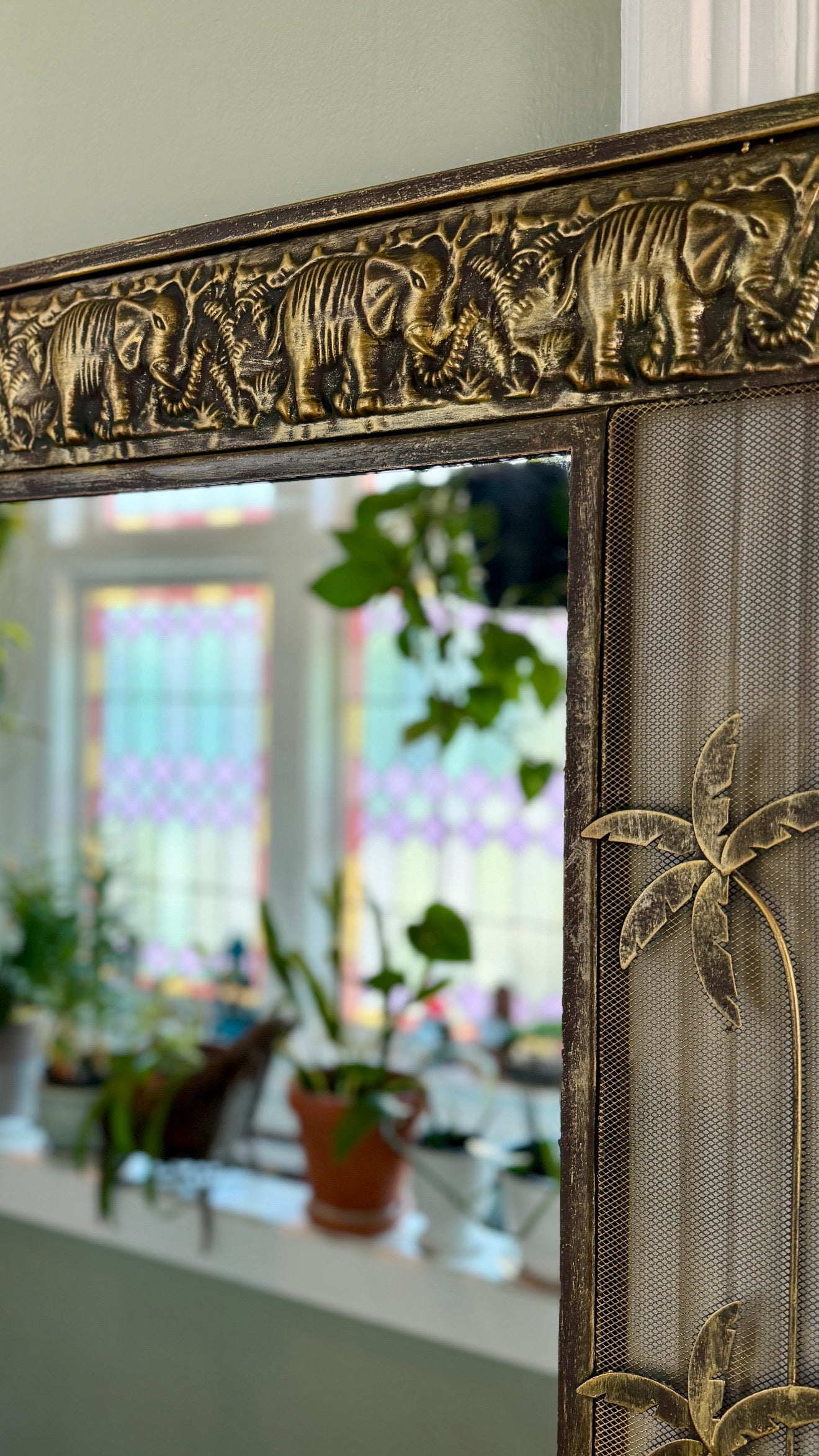 Vintage Gold Tone Safari Style Mirror