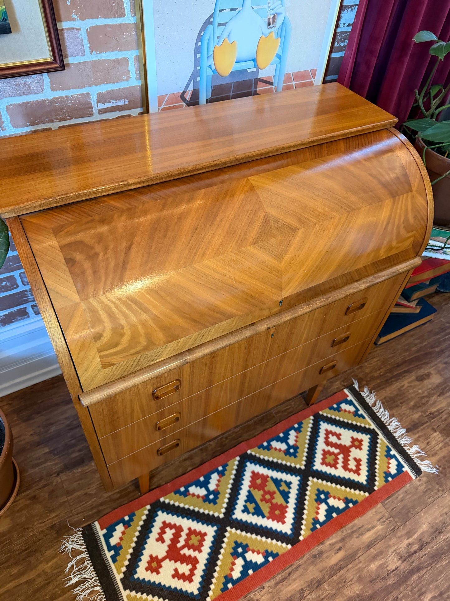 Vintage Swedish Teak Roll Top Desk