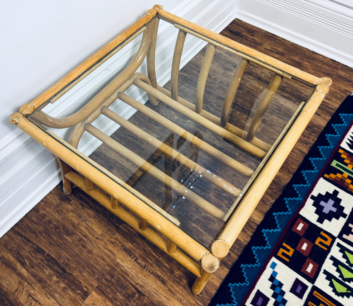 Vintage Rattan & Glass Coffee Table