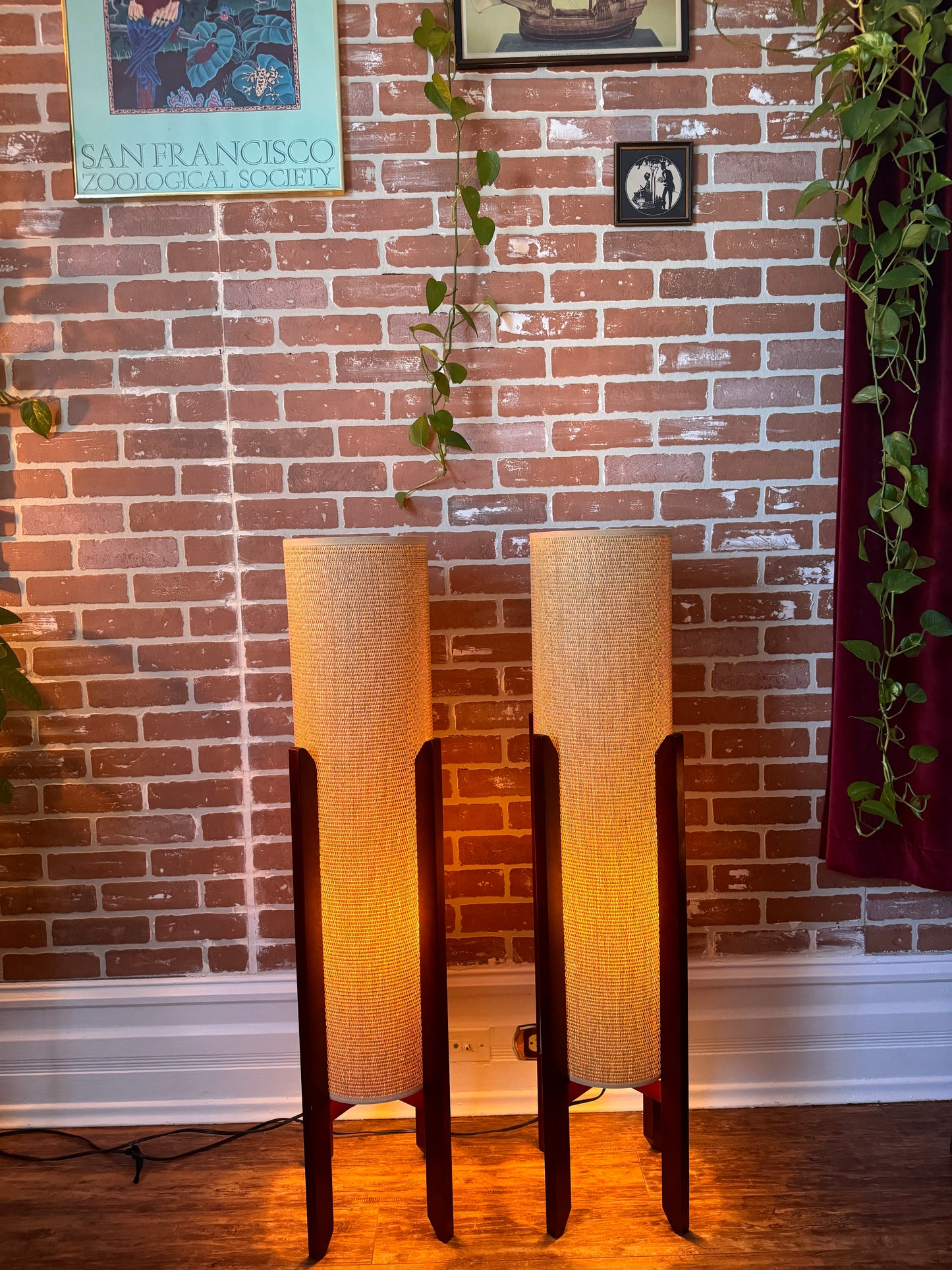 MCM Style Woven & Wood Floor Lamps