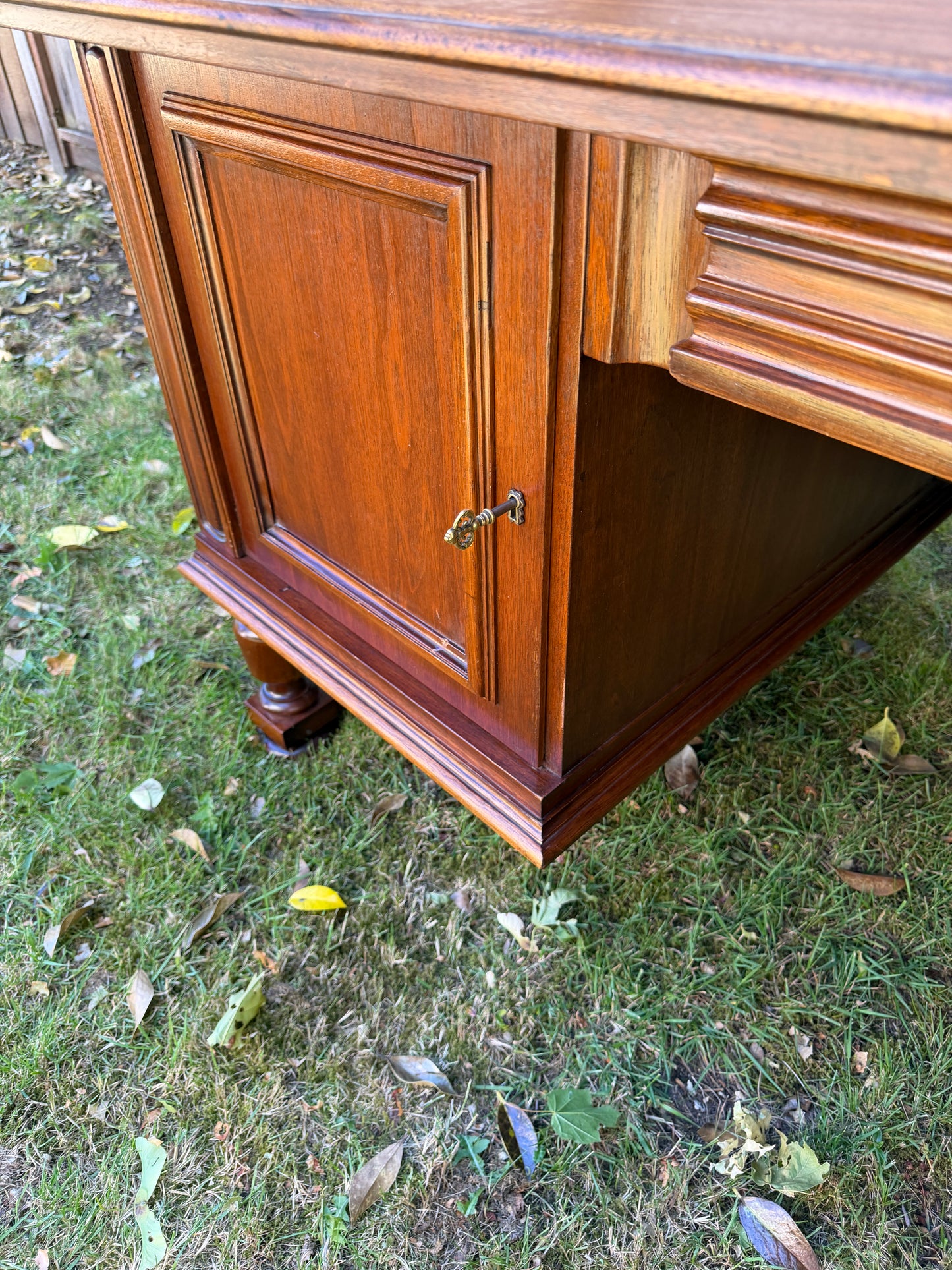 Vintage Walnut Wood Large Executive Office Desk