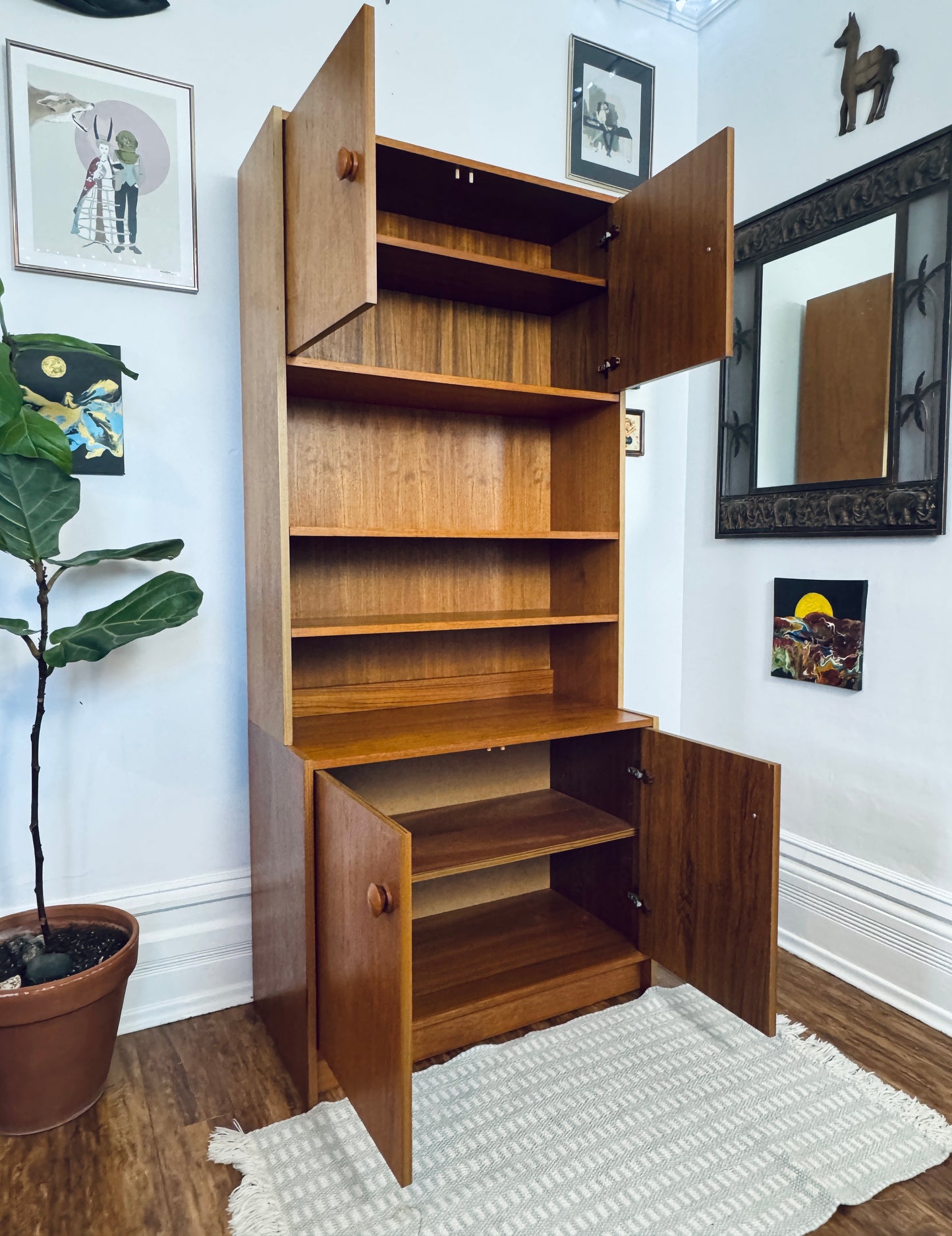 Vintage Teak 2 Cabinet Bookshelf