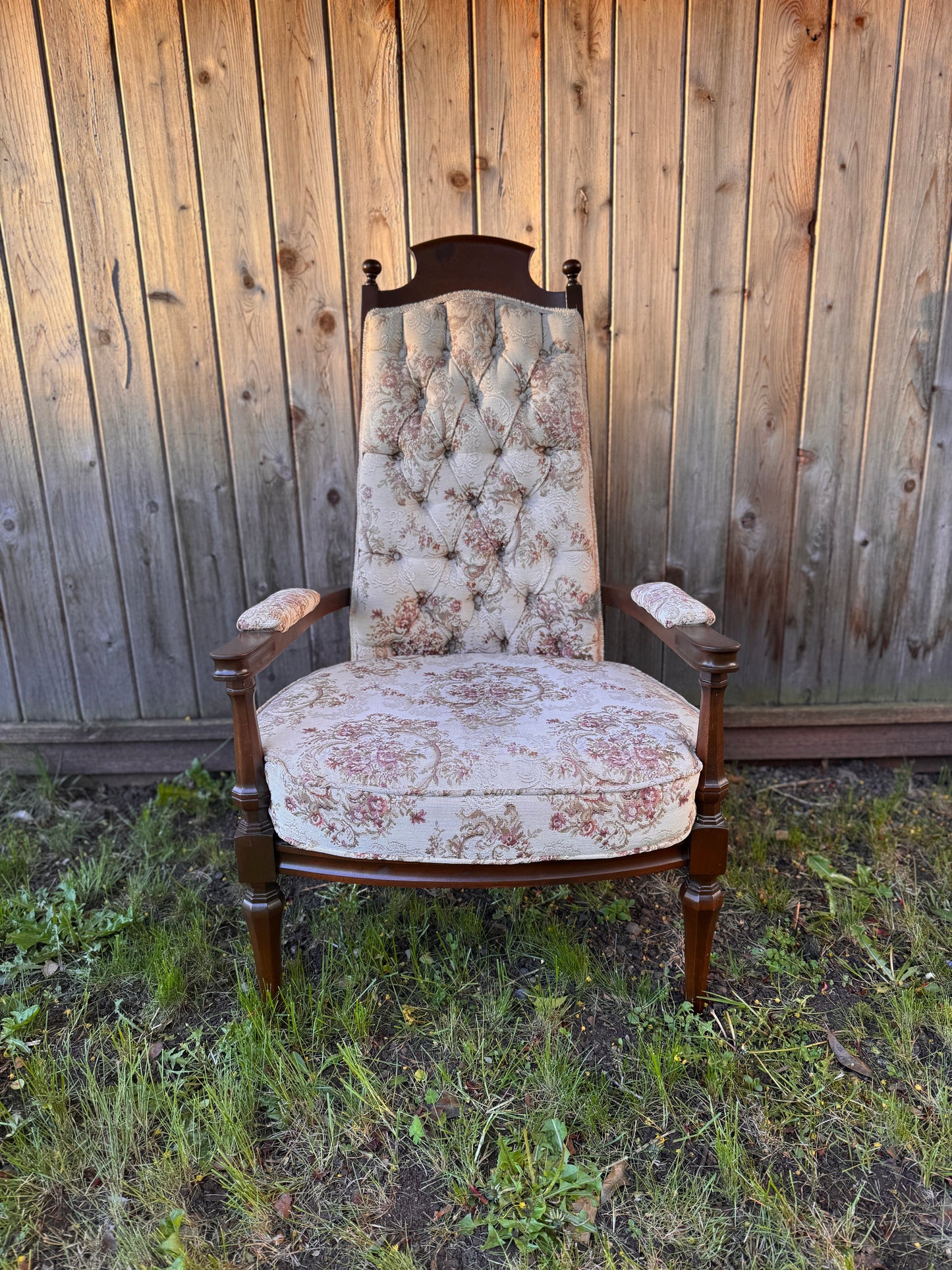 Vintage Floral Tufted Highback Armchair