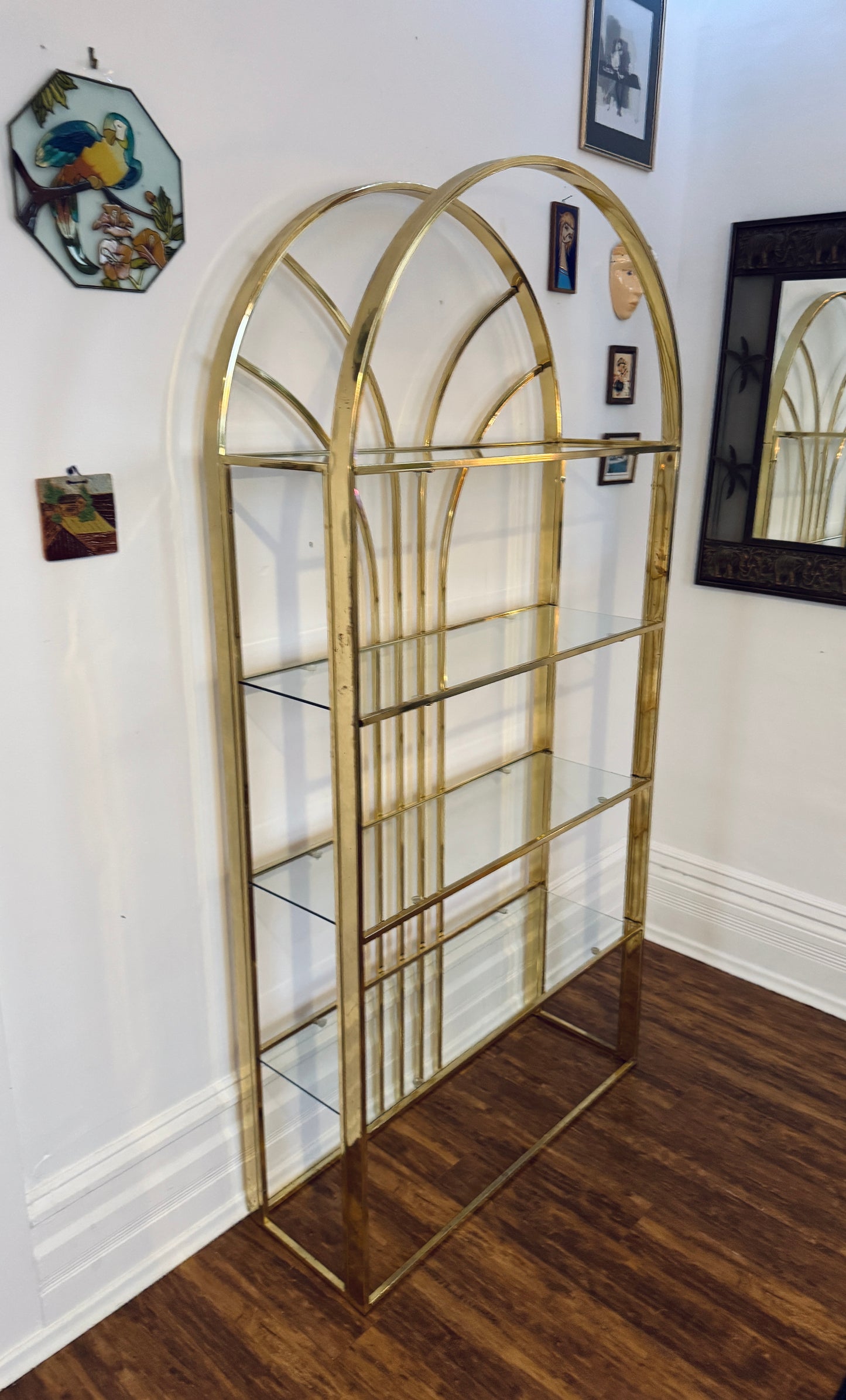 Vintage Arched Brass Etagere Shelf
