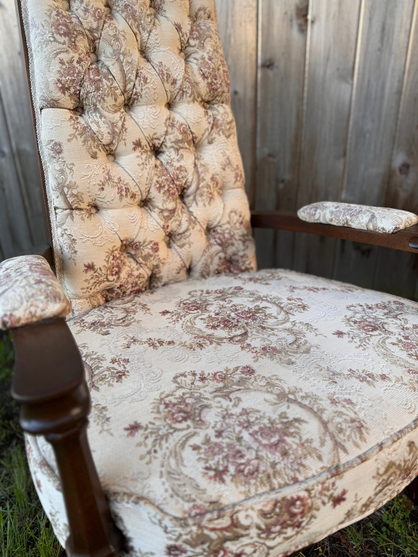 Vintage Floral Tufted Highback Armchair