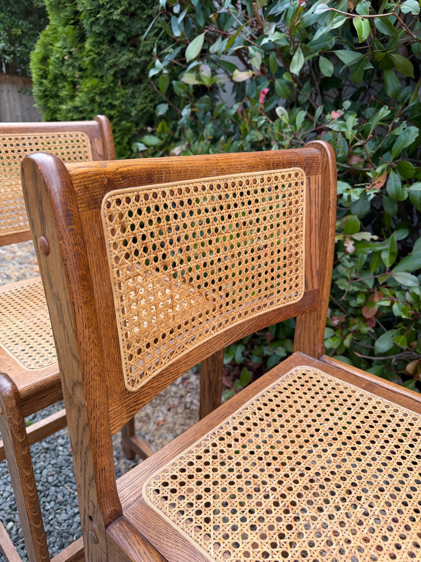 Vintage Solid Oak & Cane Bar Stools