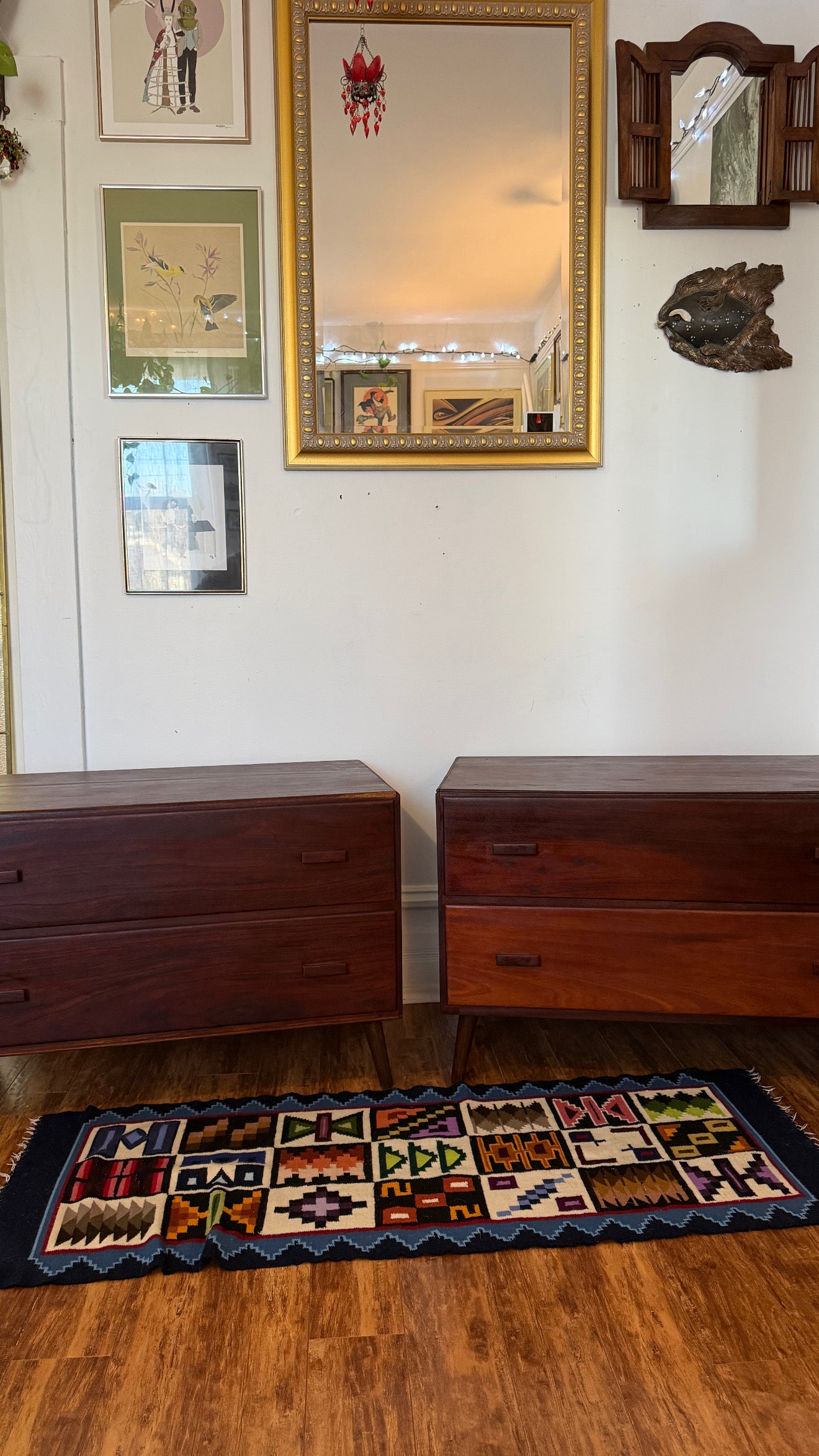 Vintage Restored Solid Walnut Wood Bedside Tables