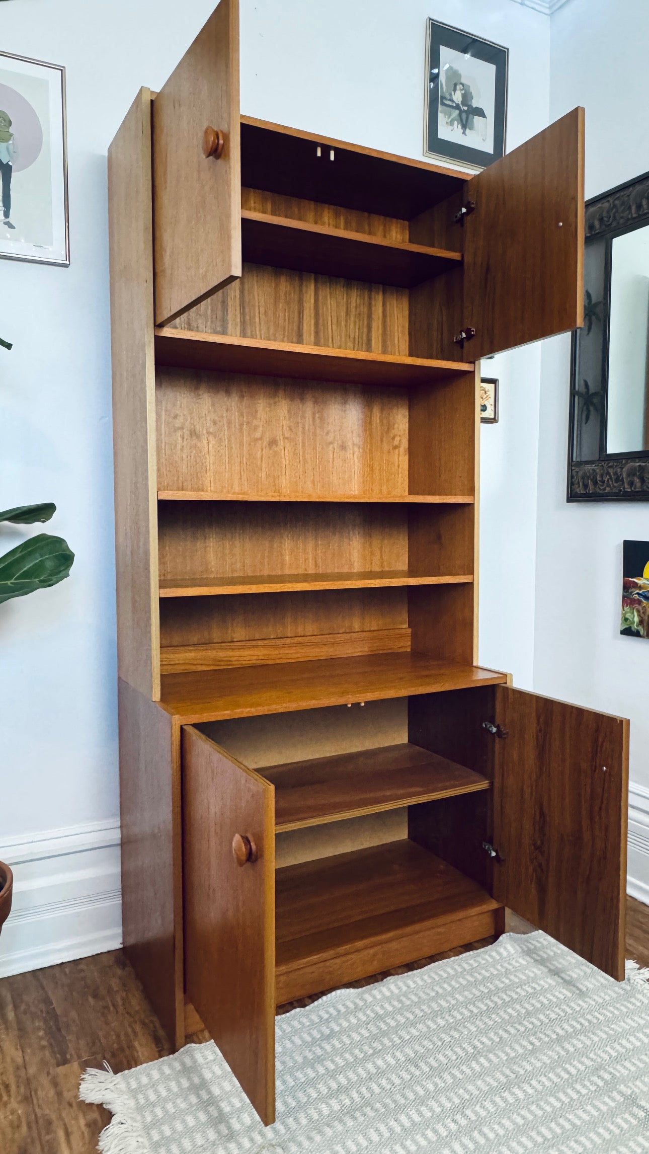Vintage Teak 2 Cabinet Bookshelf