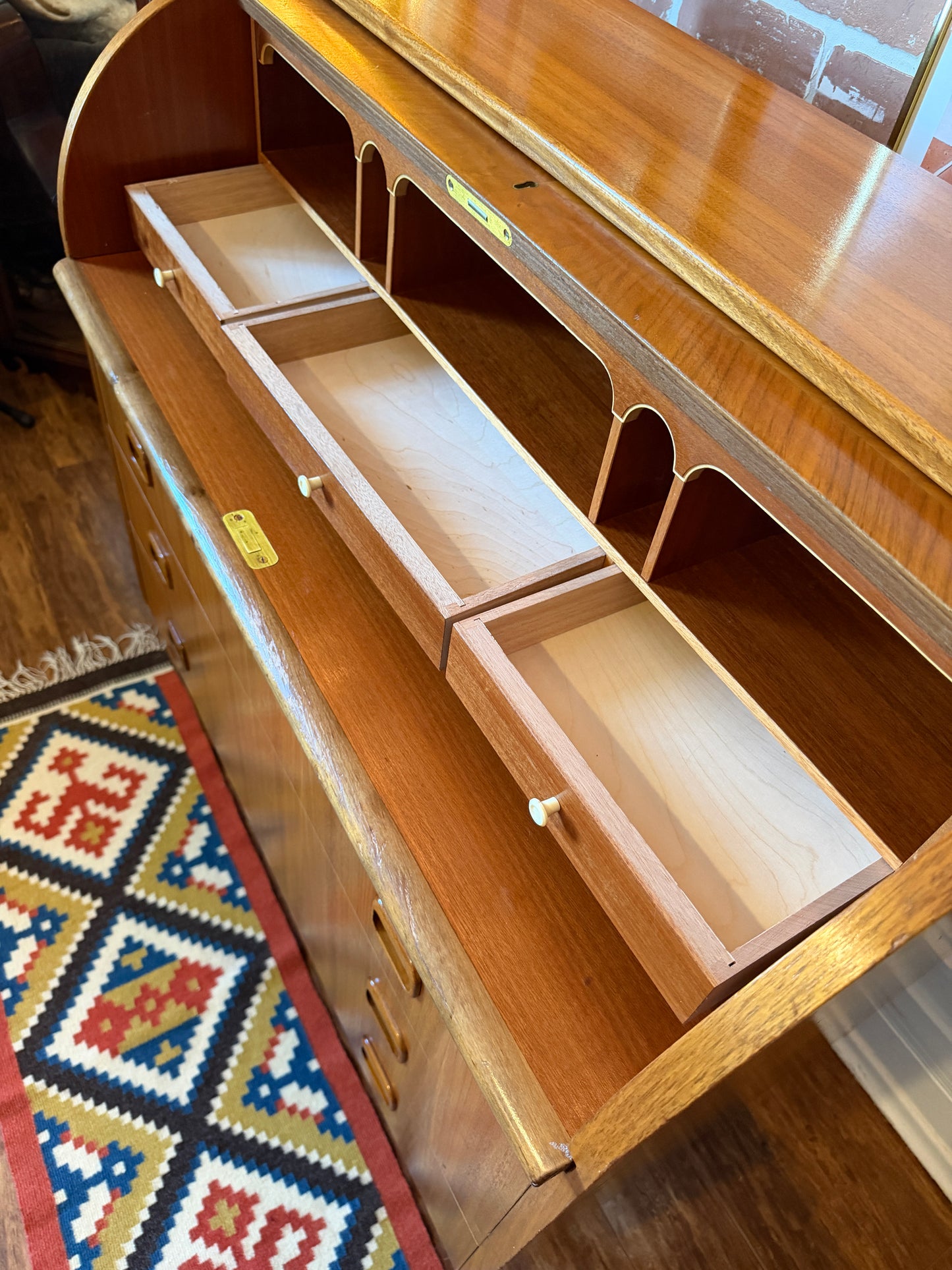 Vintage Swedish Teak Roll Top Desk