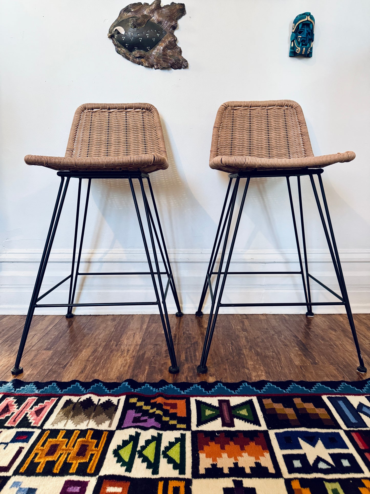 Wicker & Metal Kitchen Counter Stools
