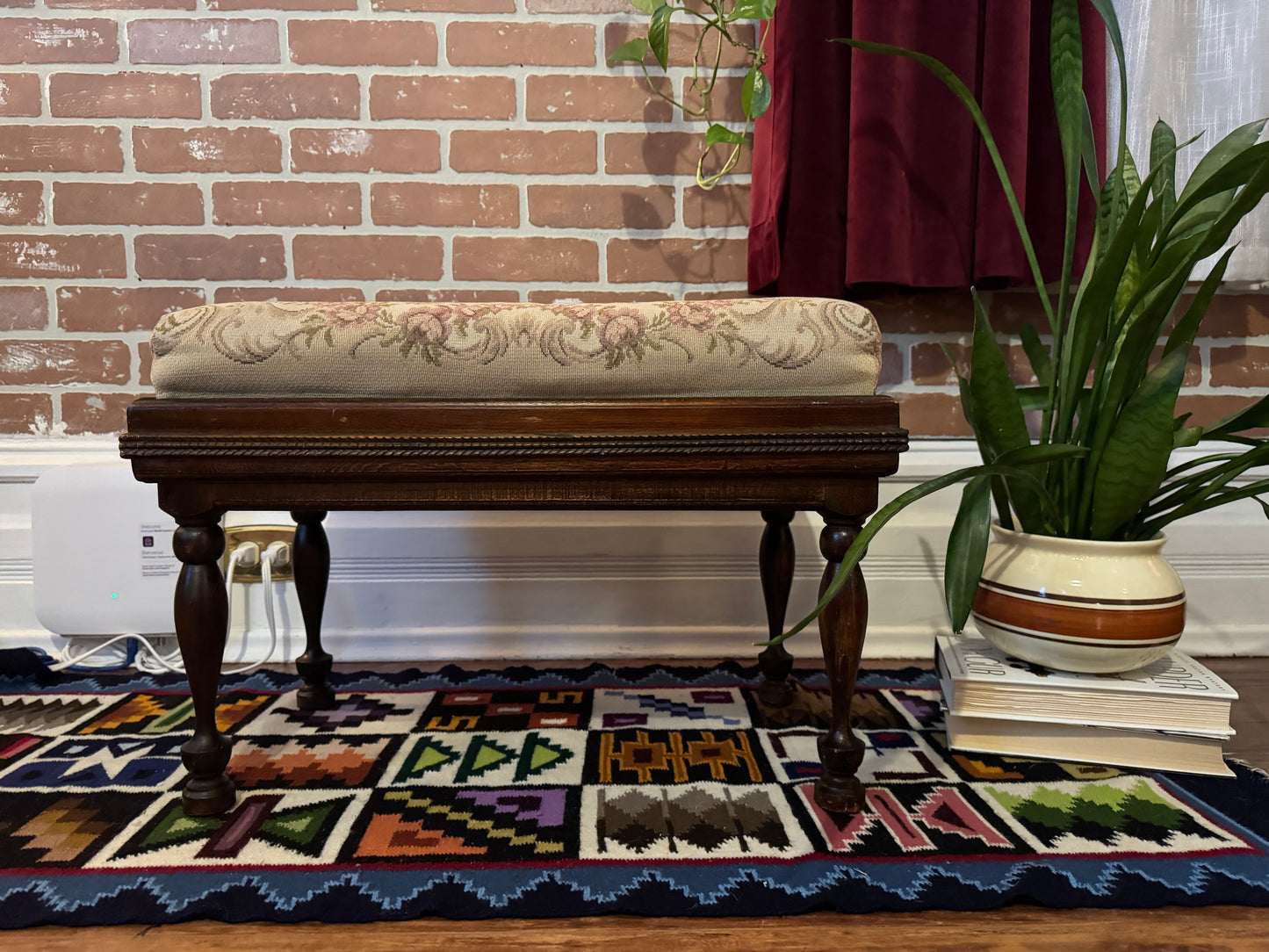 Vintage Dark Solid Oak Ottoman