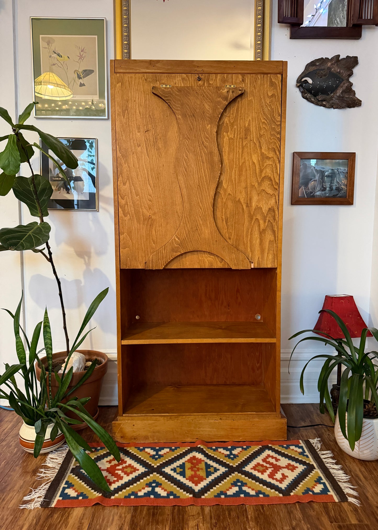 Vintage Solid Wood Bookshelf & Folding Table