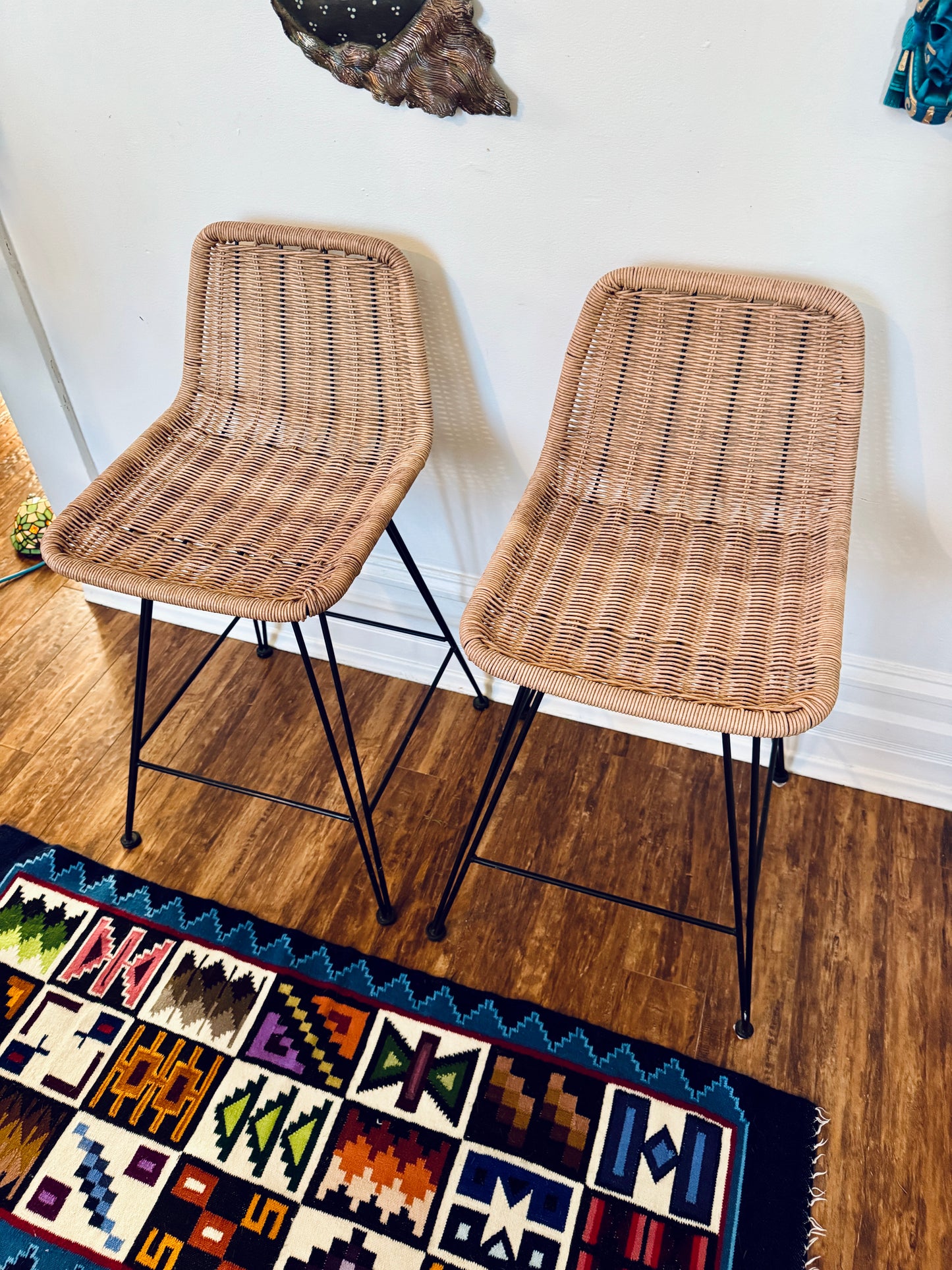 Wicker & Metal Kitchen Counter Stools