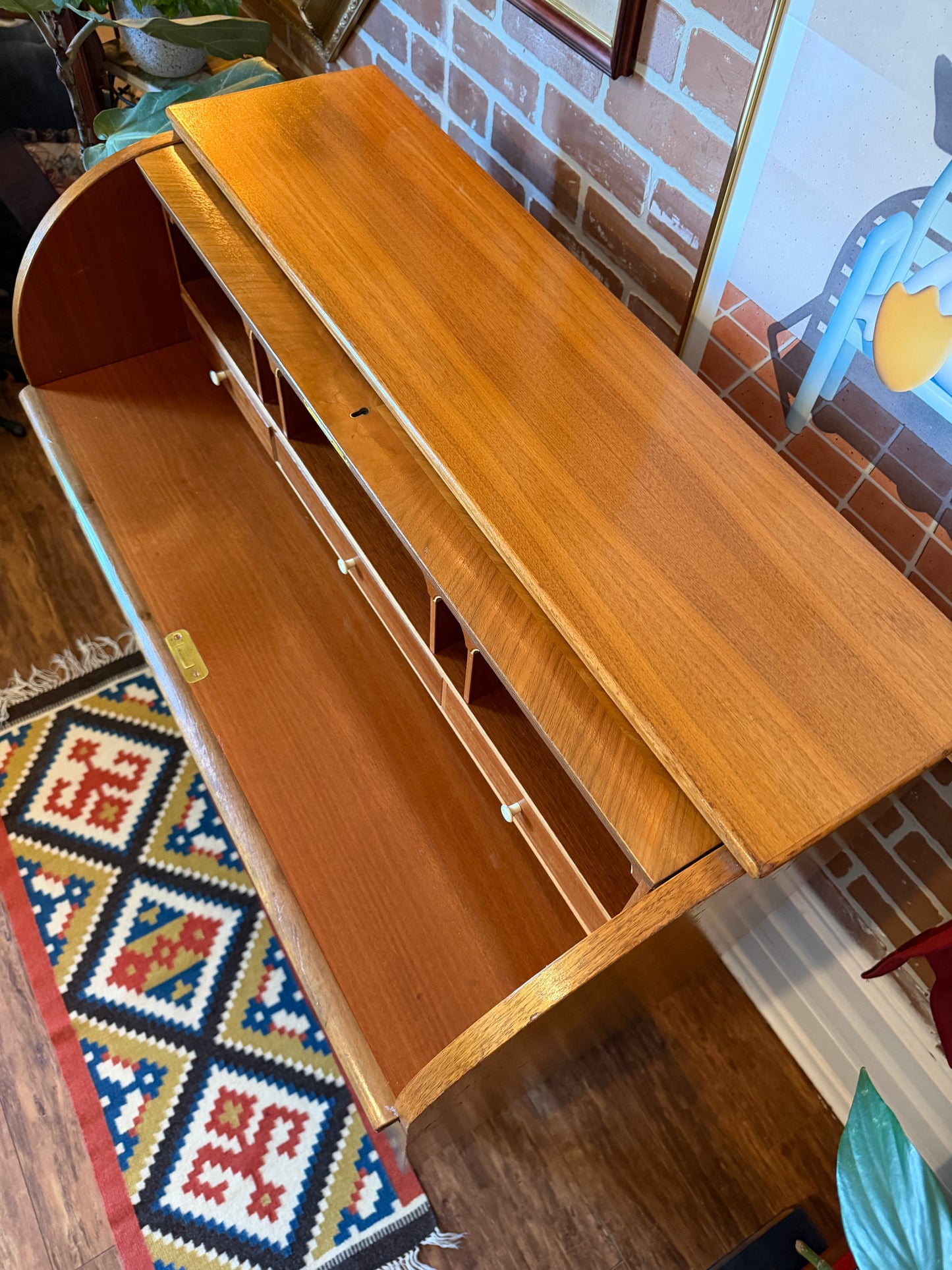 Vintage Swedish Teak Roll Top Desk