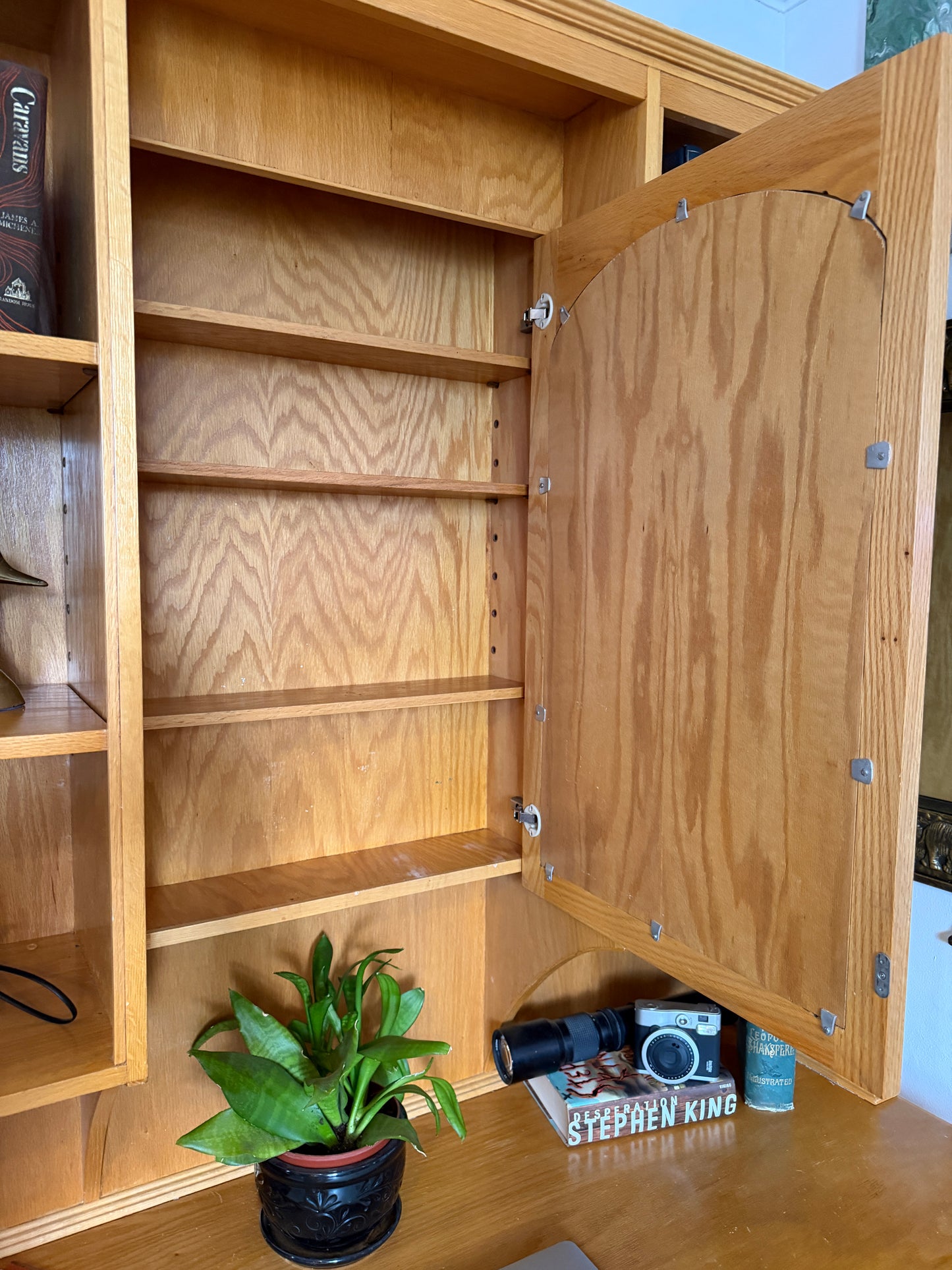 Vintage MCM Style Oak Desk & Hutch