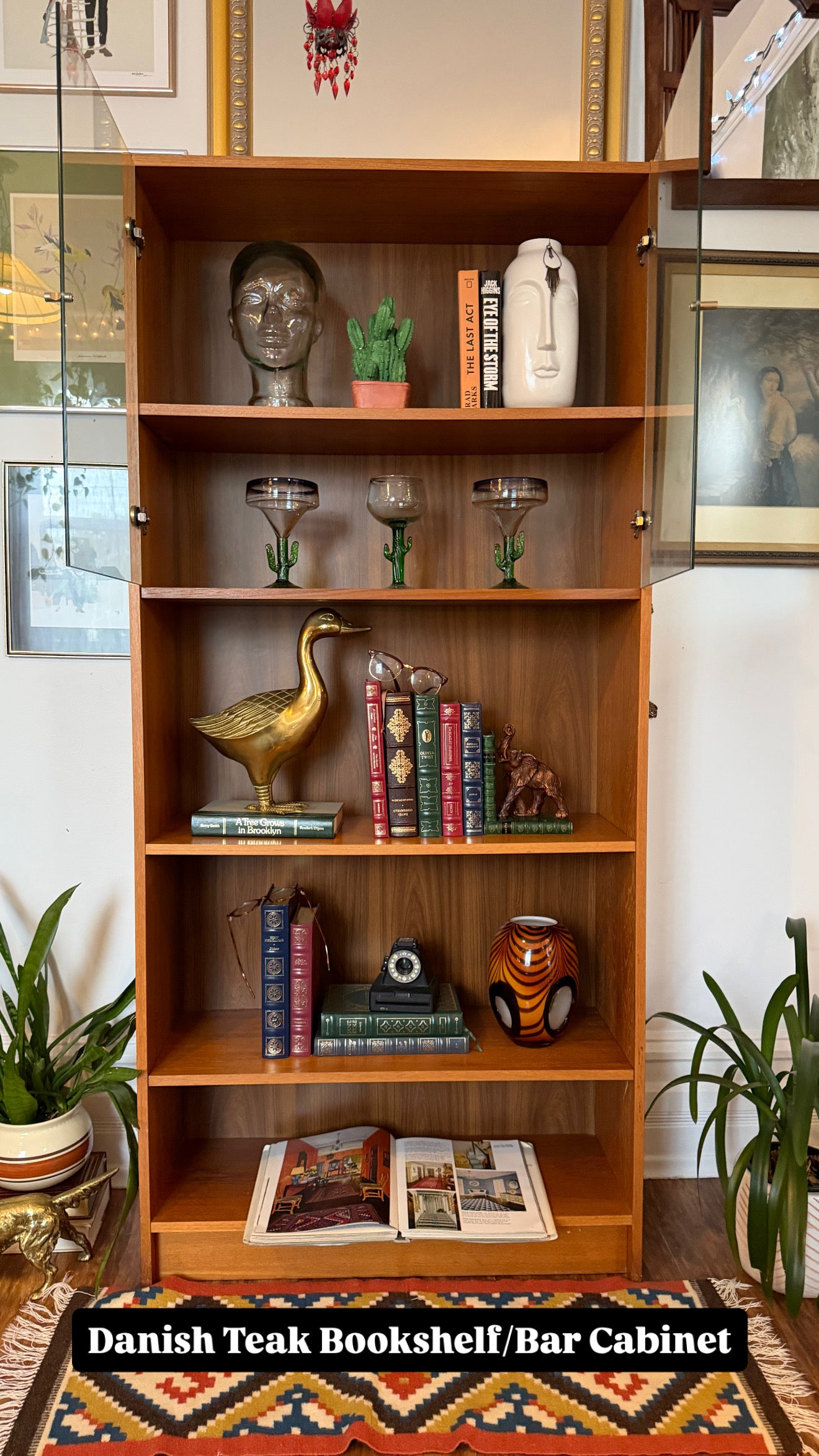 Vintage Danish Teak Bookshelf W/ Glass Doors