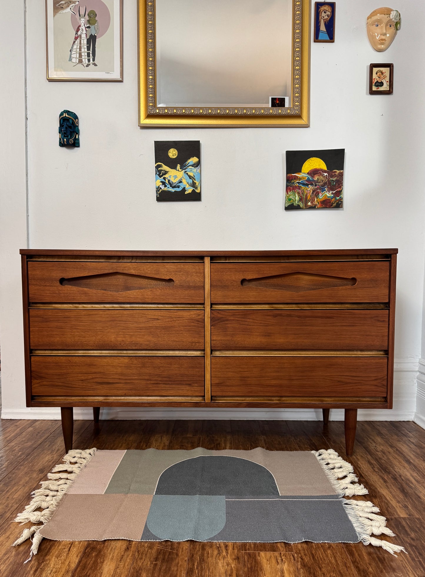 1960s Restored Walnut Dresser Credenza