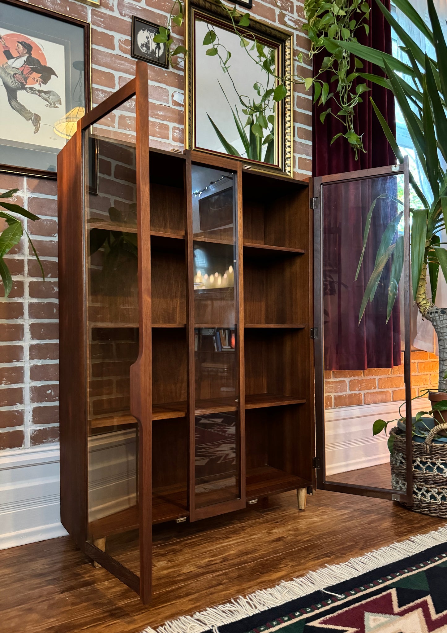 Vintage Walnut Bookcase Cabinet