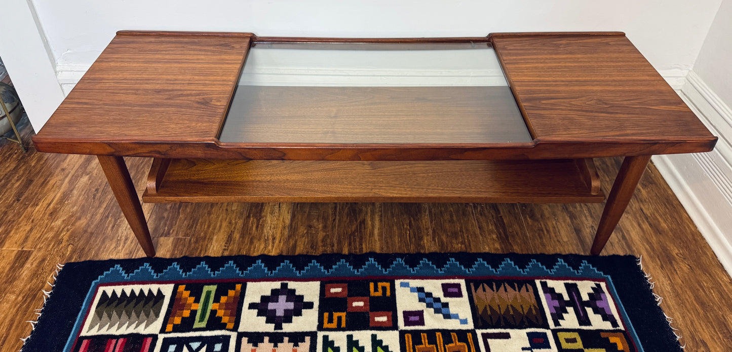 Vintage 60s Walnut Wood & Glass Coffee Table