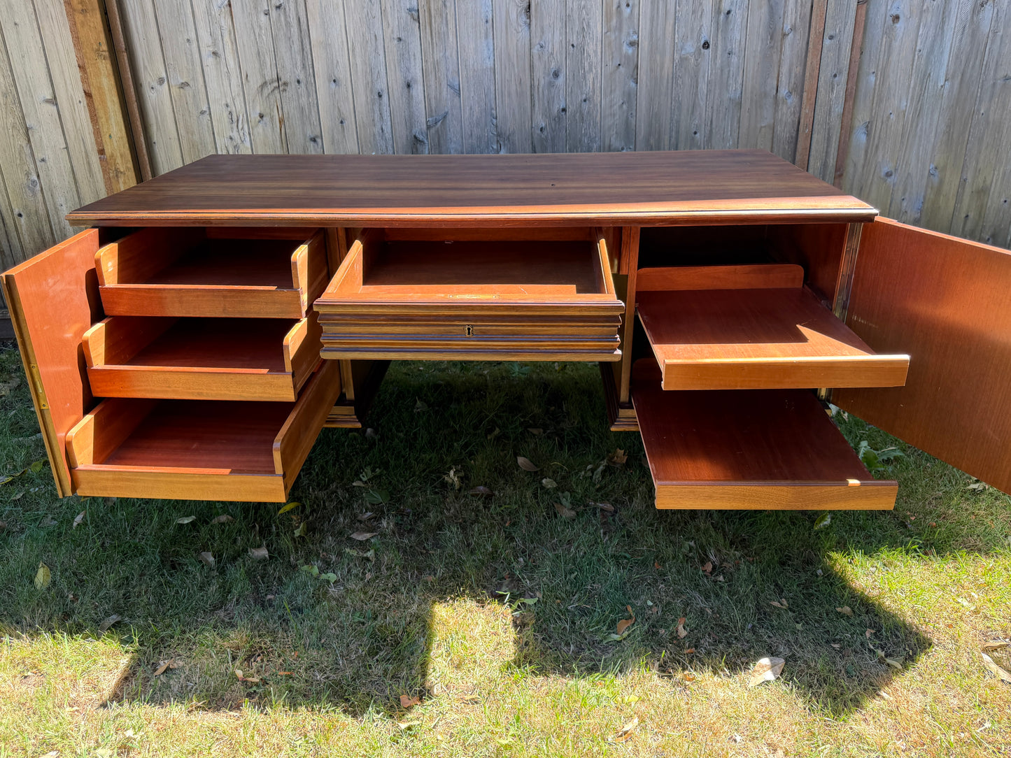 Vintage Walnut Wood Large Executive Office Desk
