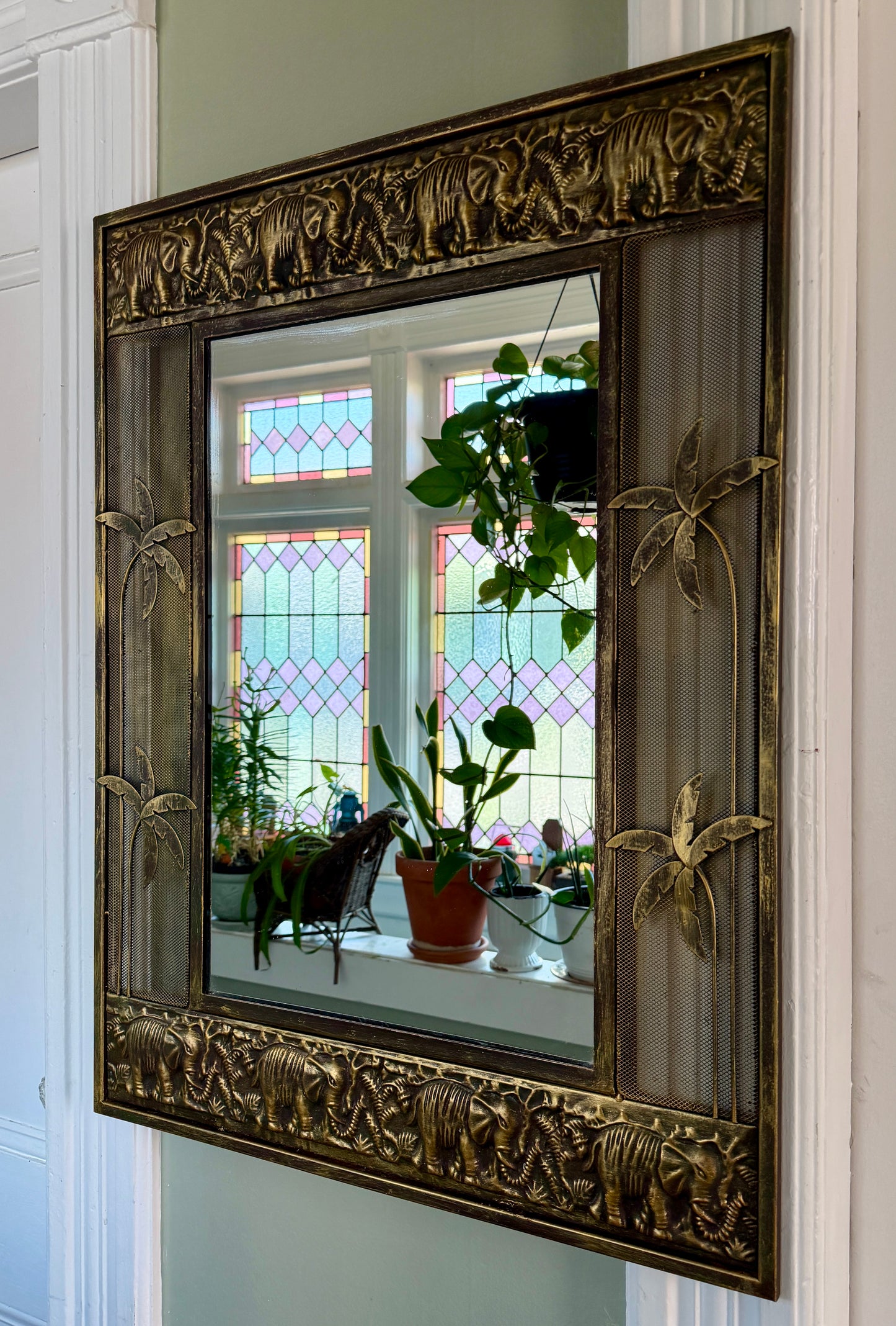 Vintage Gold Tone Safari Style Mirror