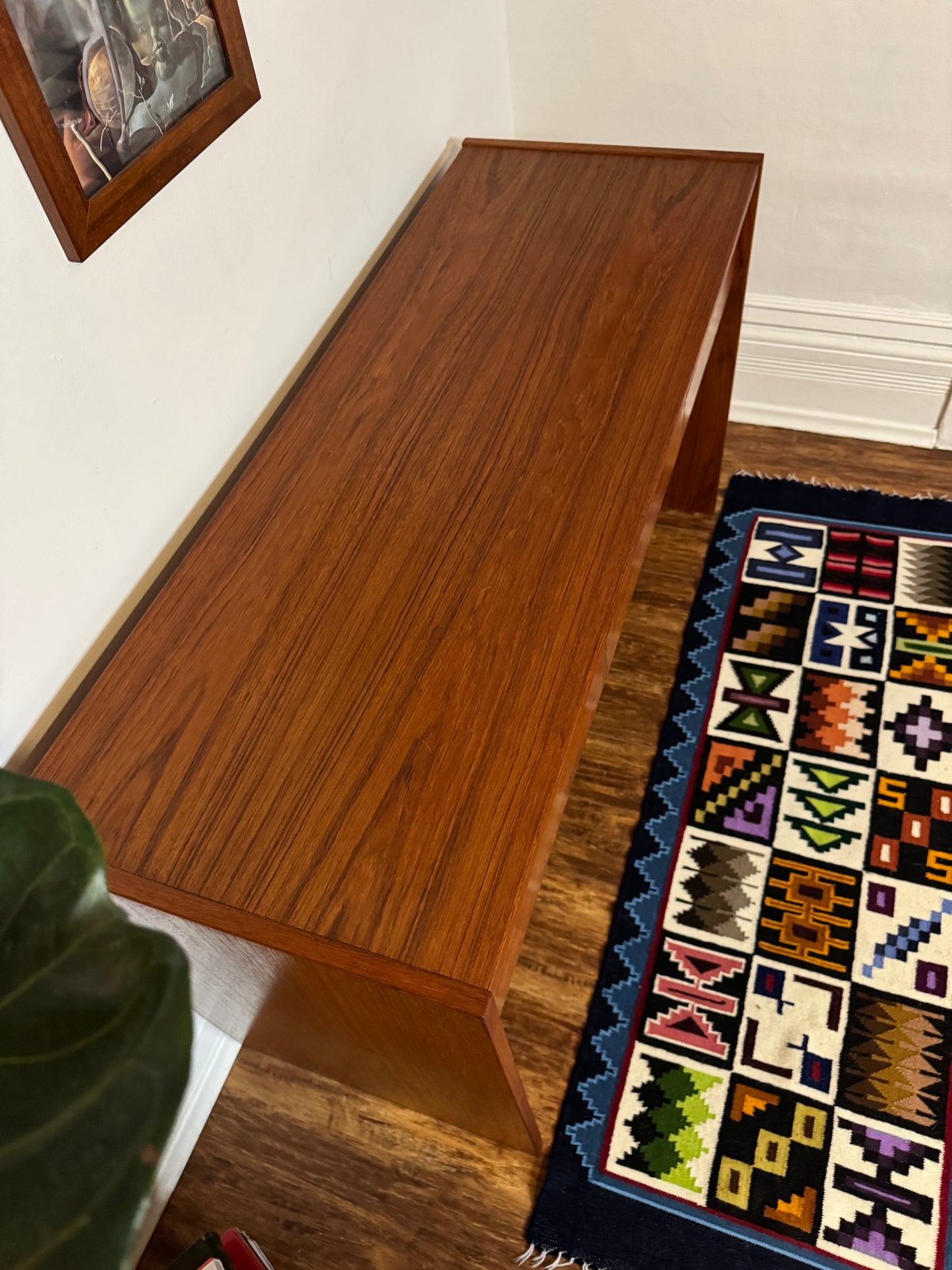 Danish Teak Writing Desk / Console Table – Mid Century Modern, Finished All Sides