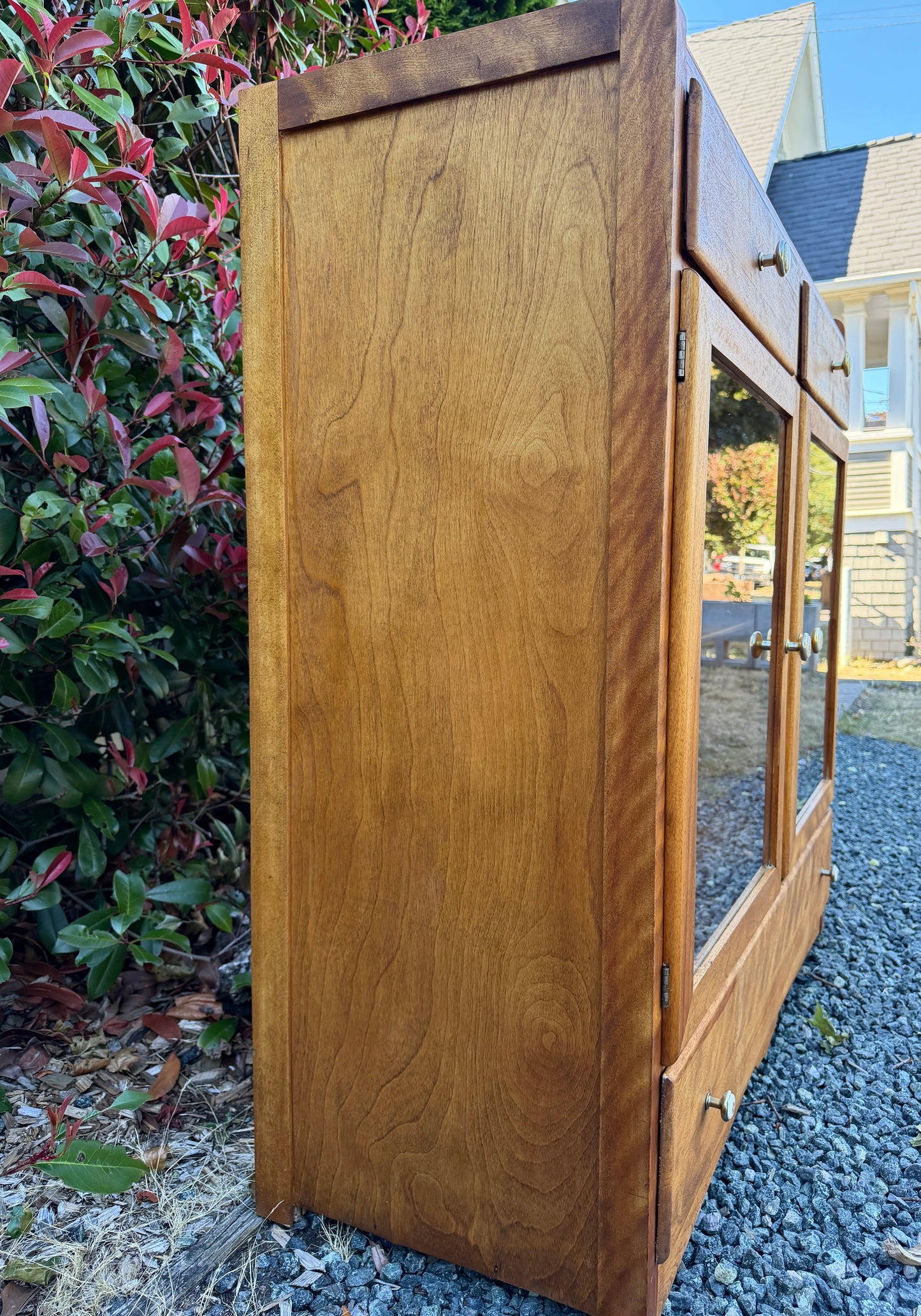 Vintage Wood Glass Door Cabinet
