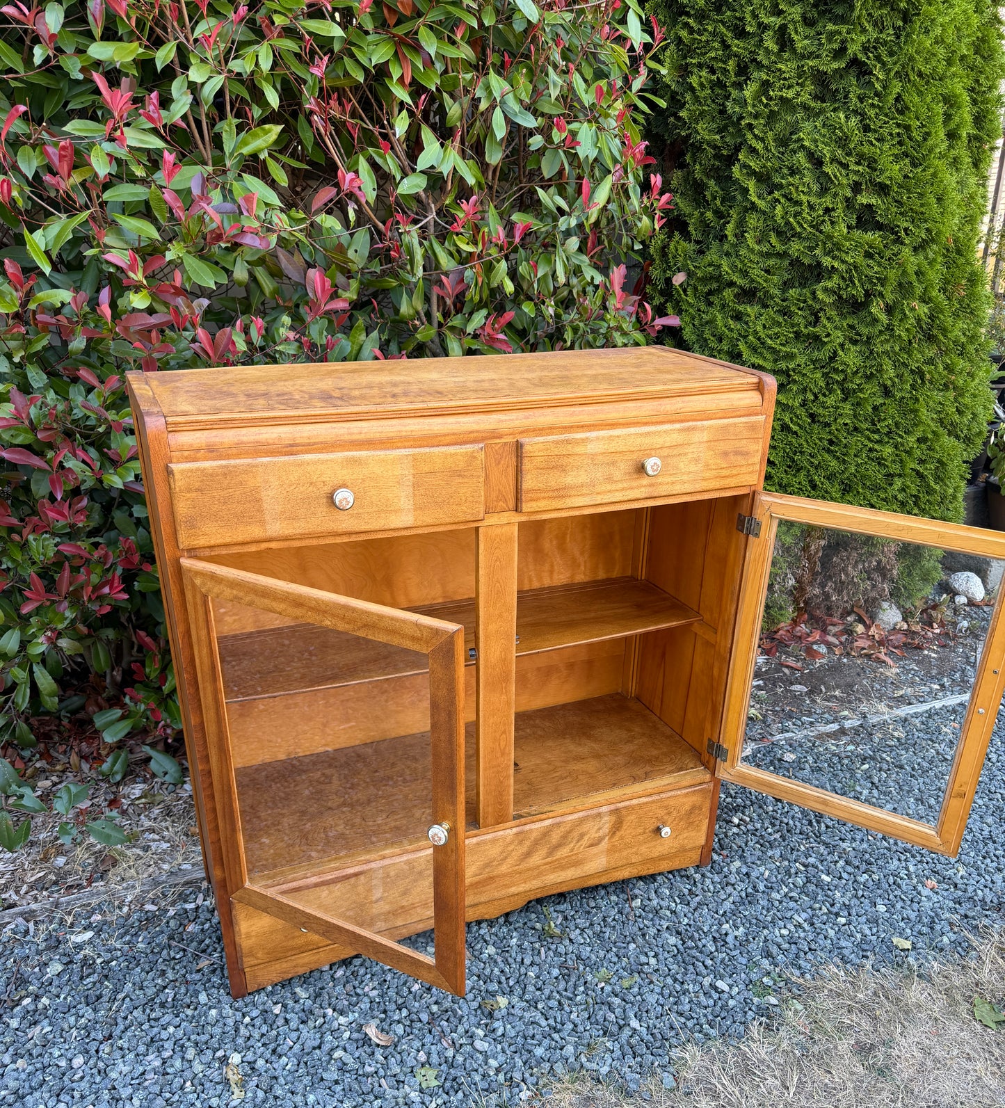 Vintage Wood Glass Door Cabinet
