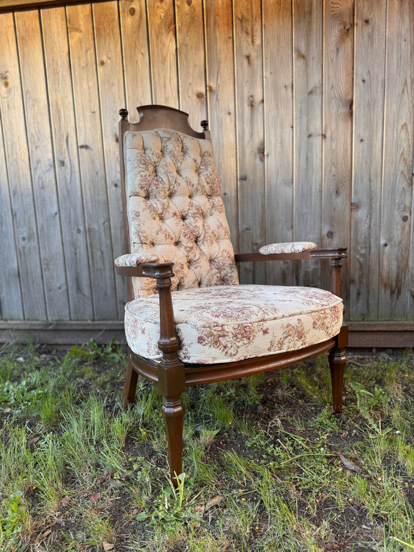 Vintage Floral Tufted Highback Armchair