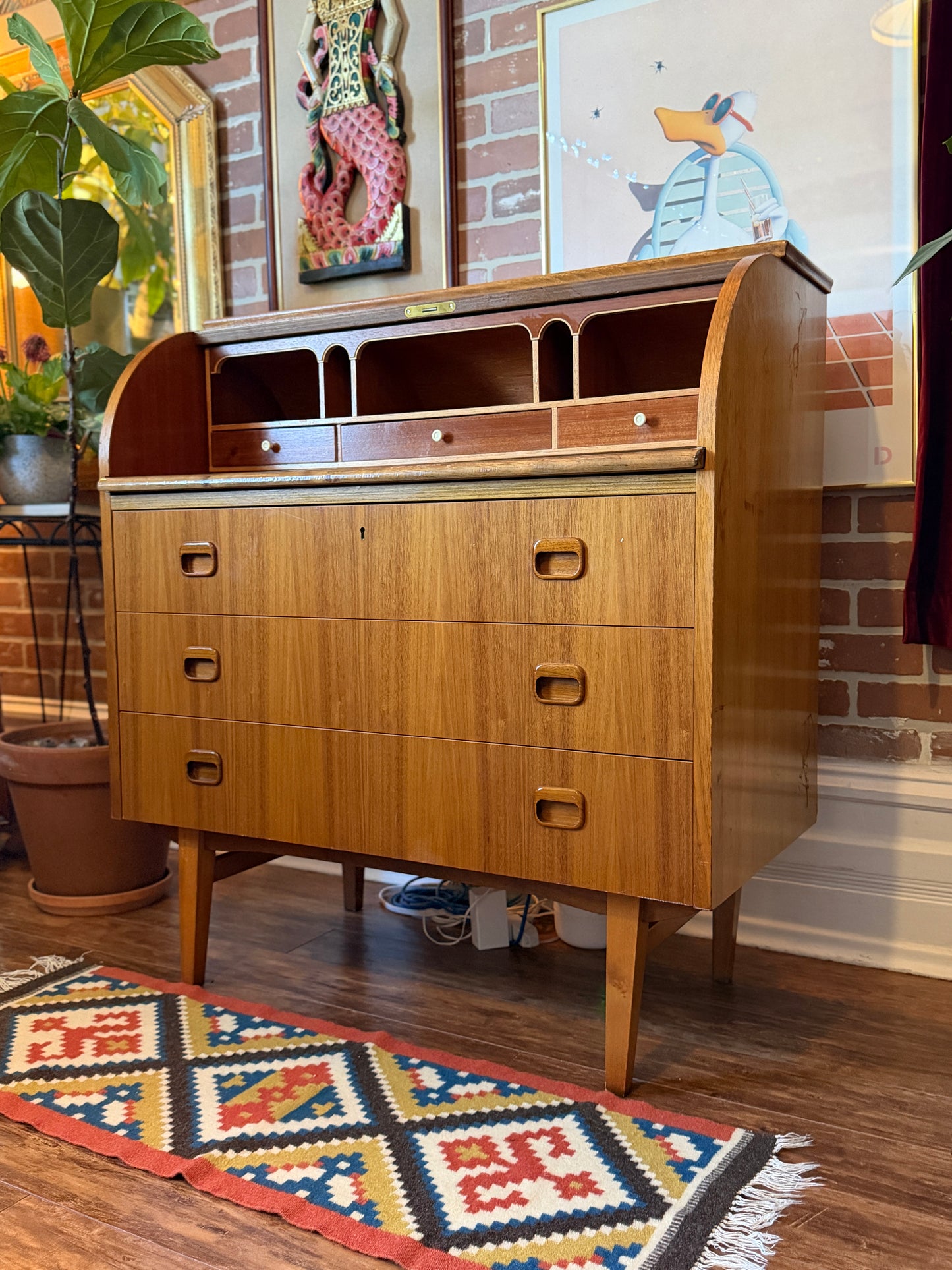 Vintage Swedish Teak Roll Top Desk