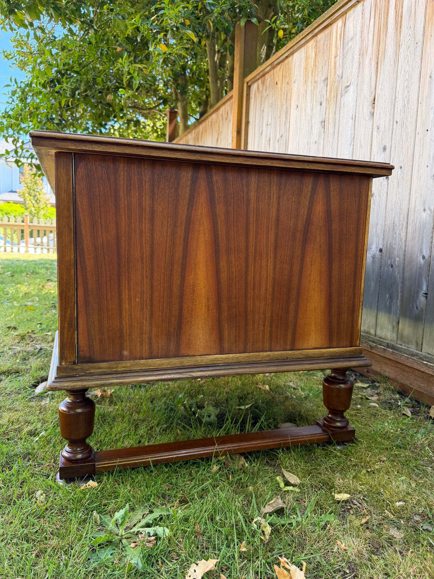 Vintage Walnut Wood Large Executive Office Desk