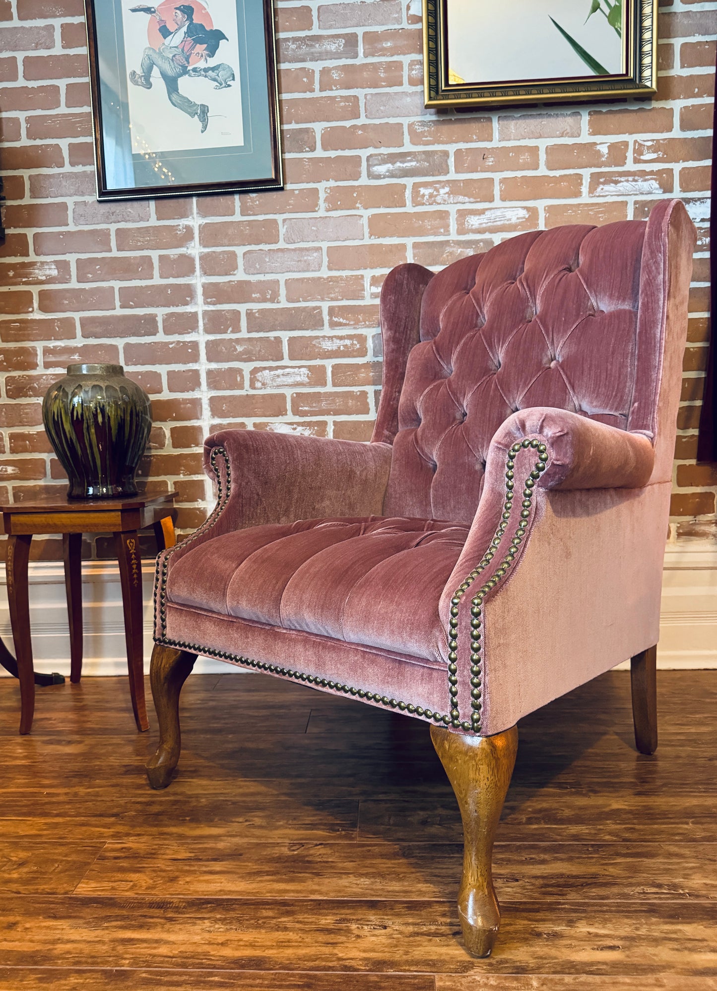 Vintage Pink Velvet Armchair
