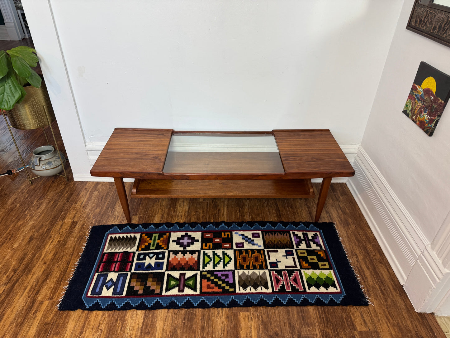 Vintage 60s Walnut Wood & Glass Coffee Table