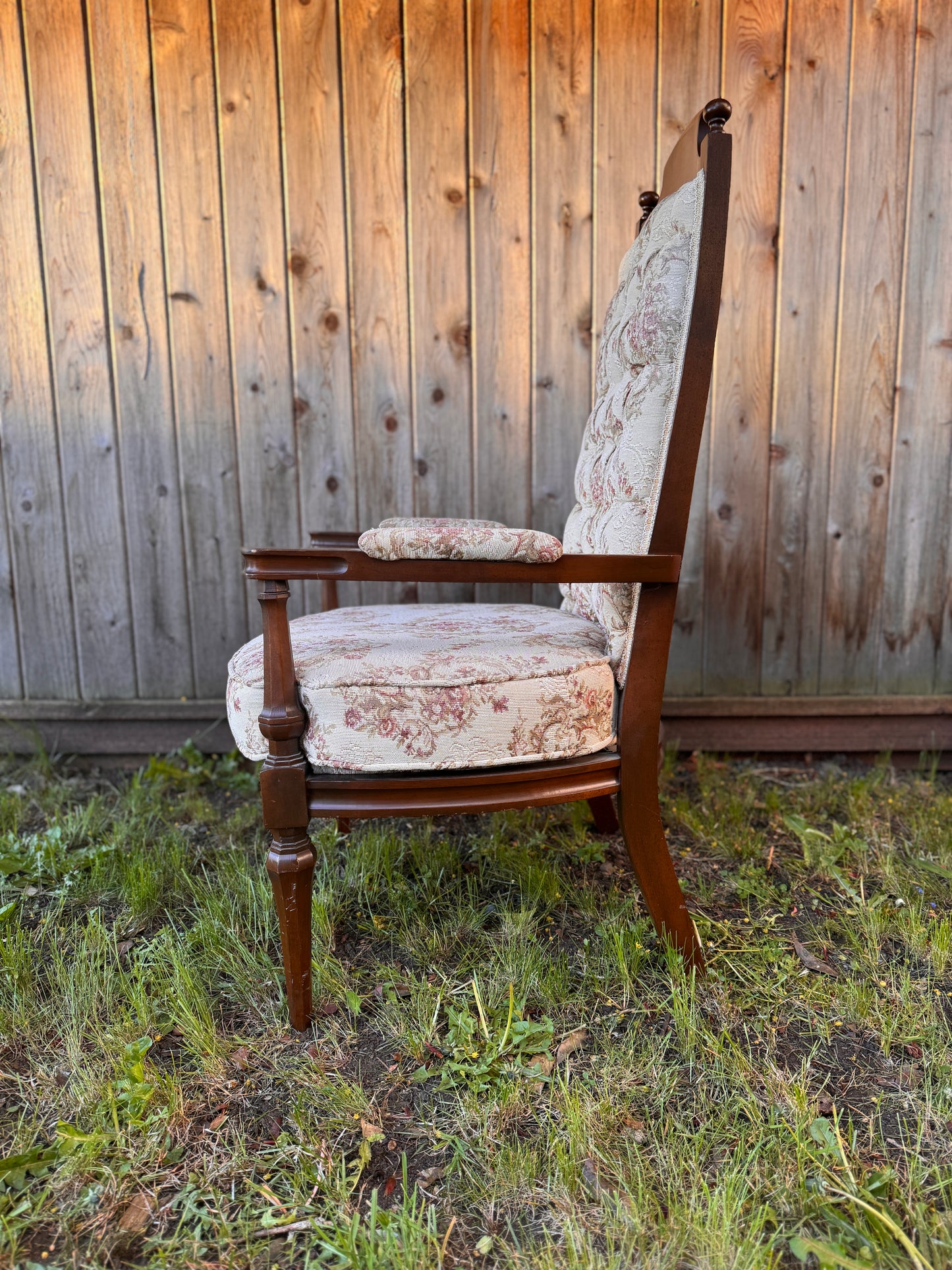 Vintage Floral Tufted Highback Armchair