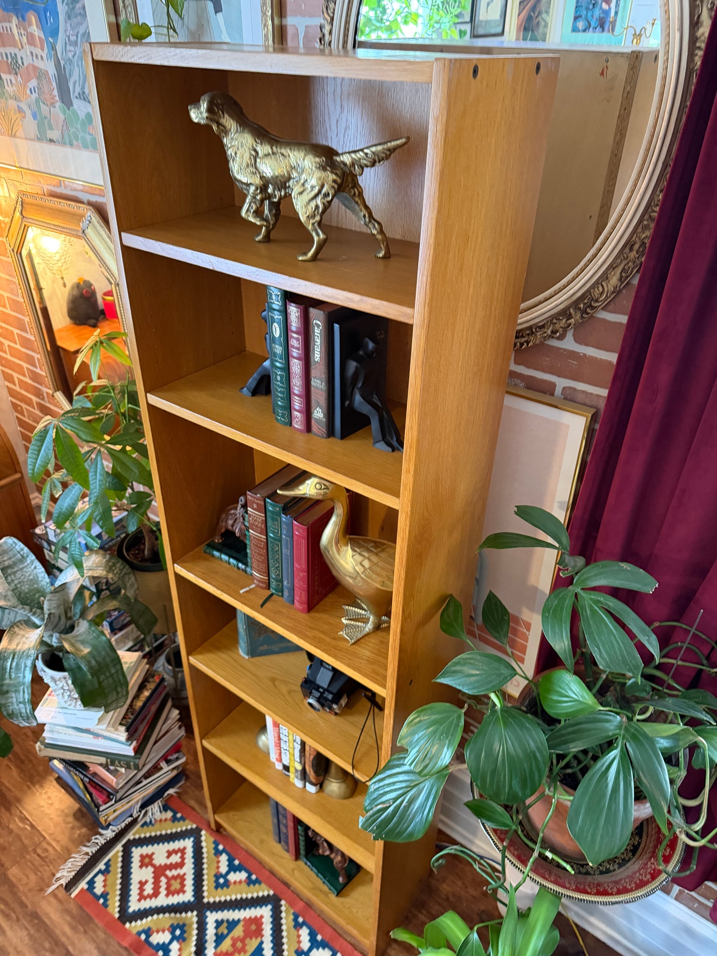 Vintage Red Oak Adjustable Bookshelf