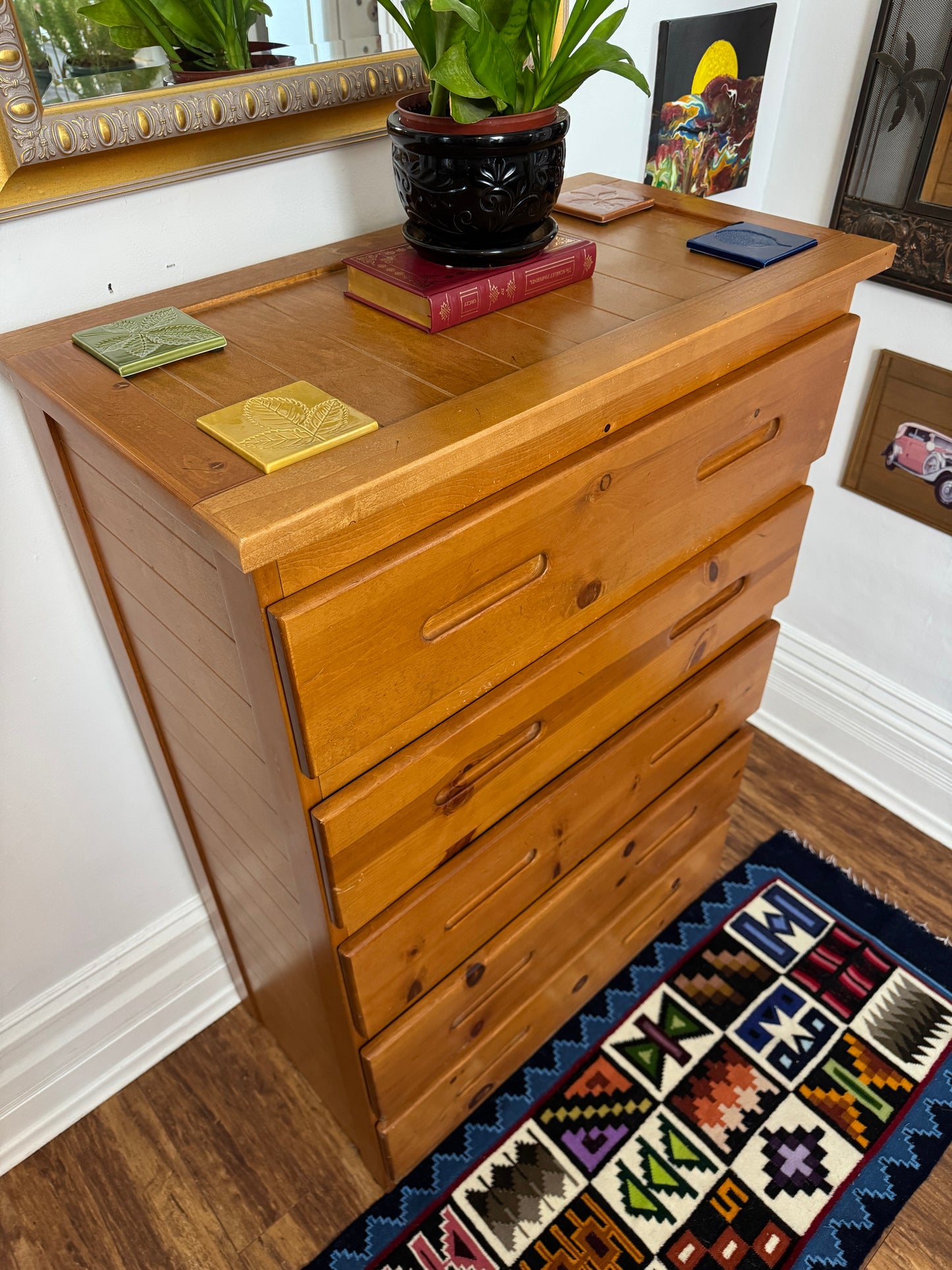 Vintage Solid Pine Wood Dresser