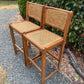 Vintage Solid Oak & Cane Bar Stools