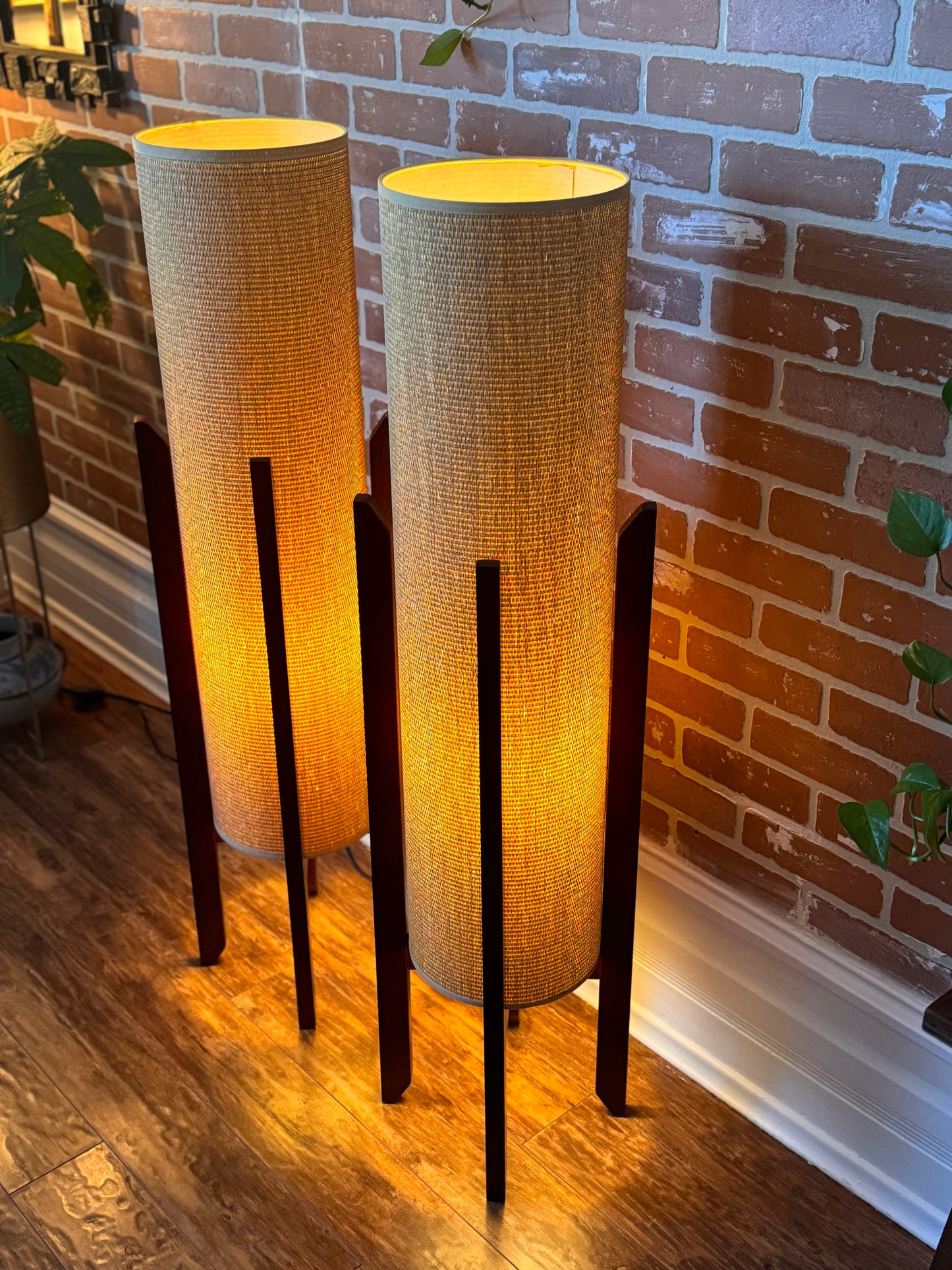 MCM Style Woven & Wood Floor Lamps