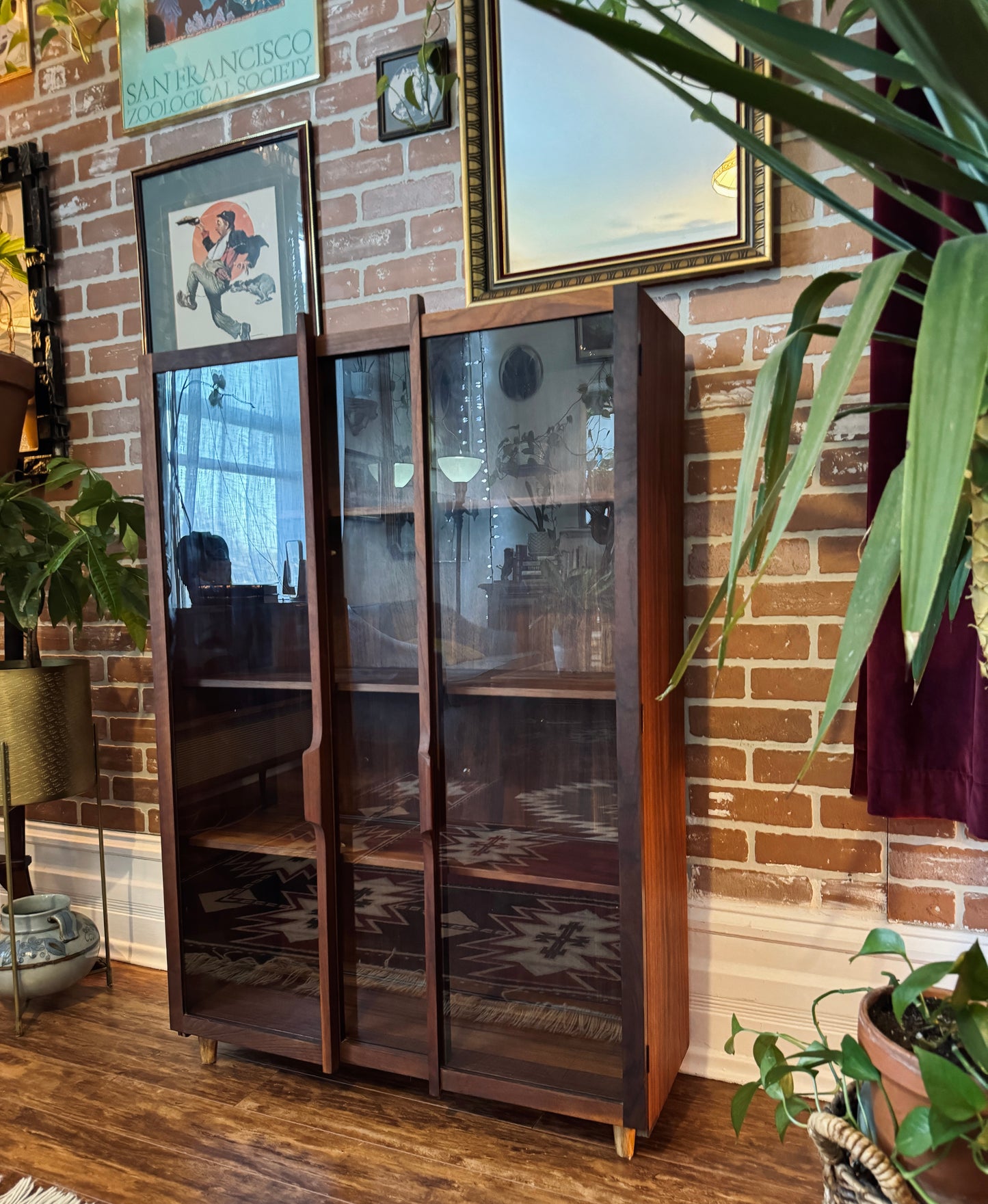 Vintage Walnut Bookcase Cabinet