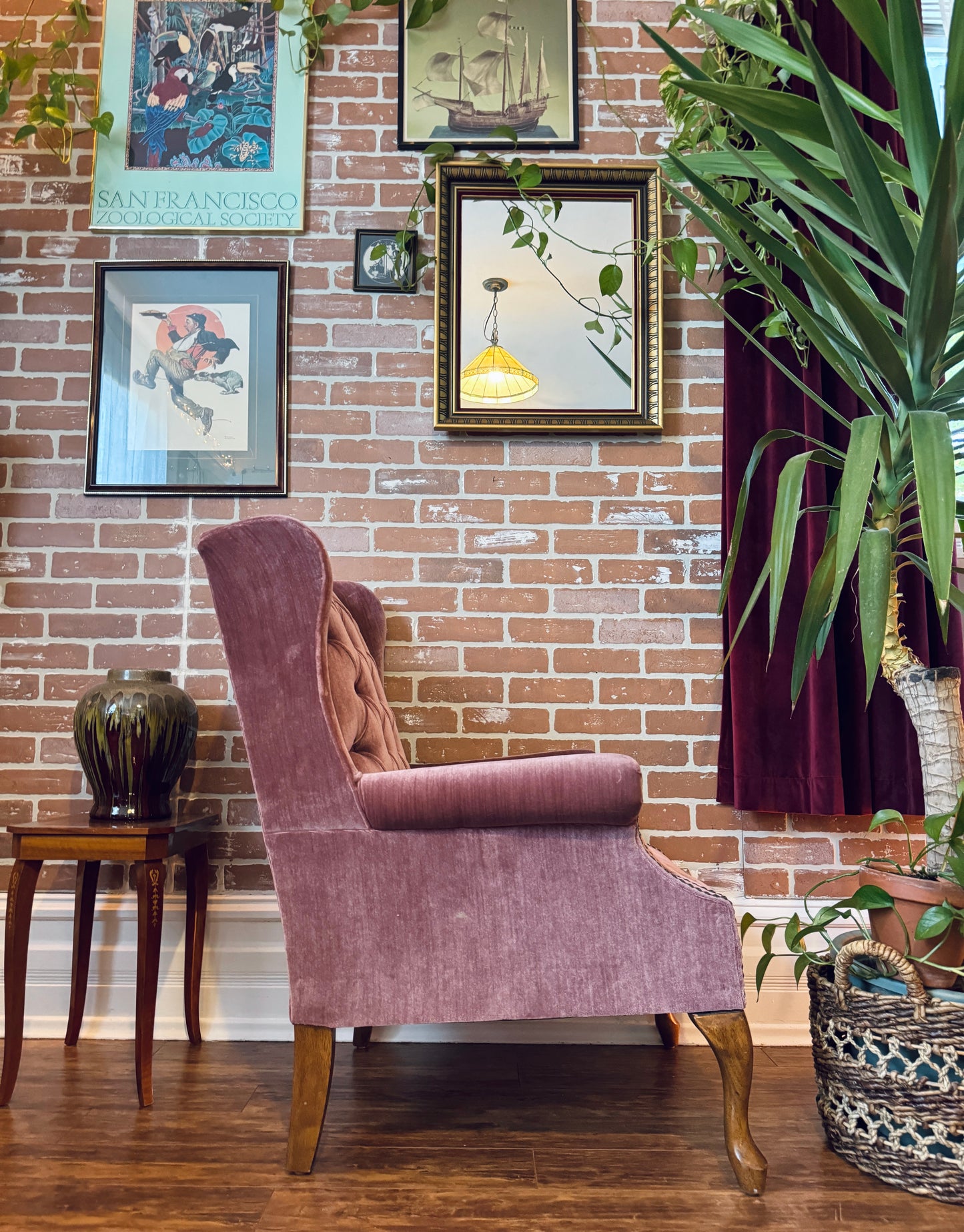 Vintage Pink Velvet Armchair