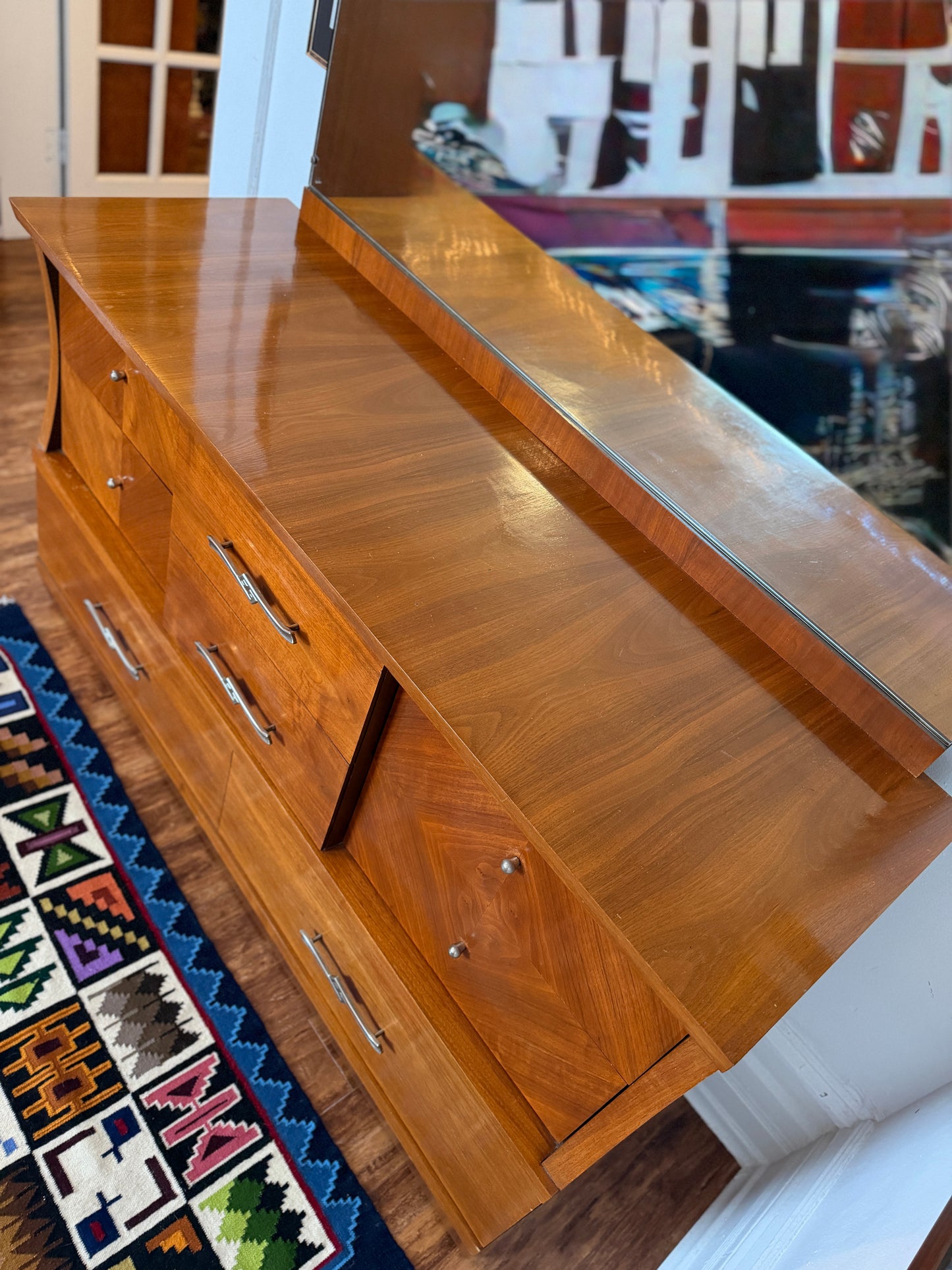 Vintage Walnut Wood 8 Drawer Dresser