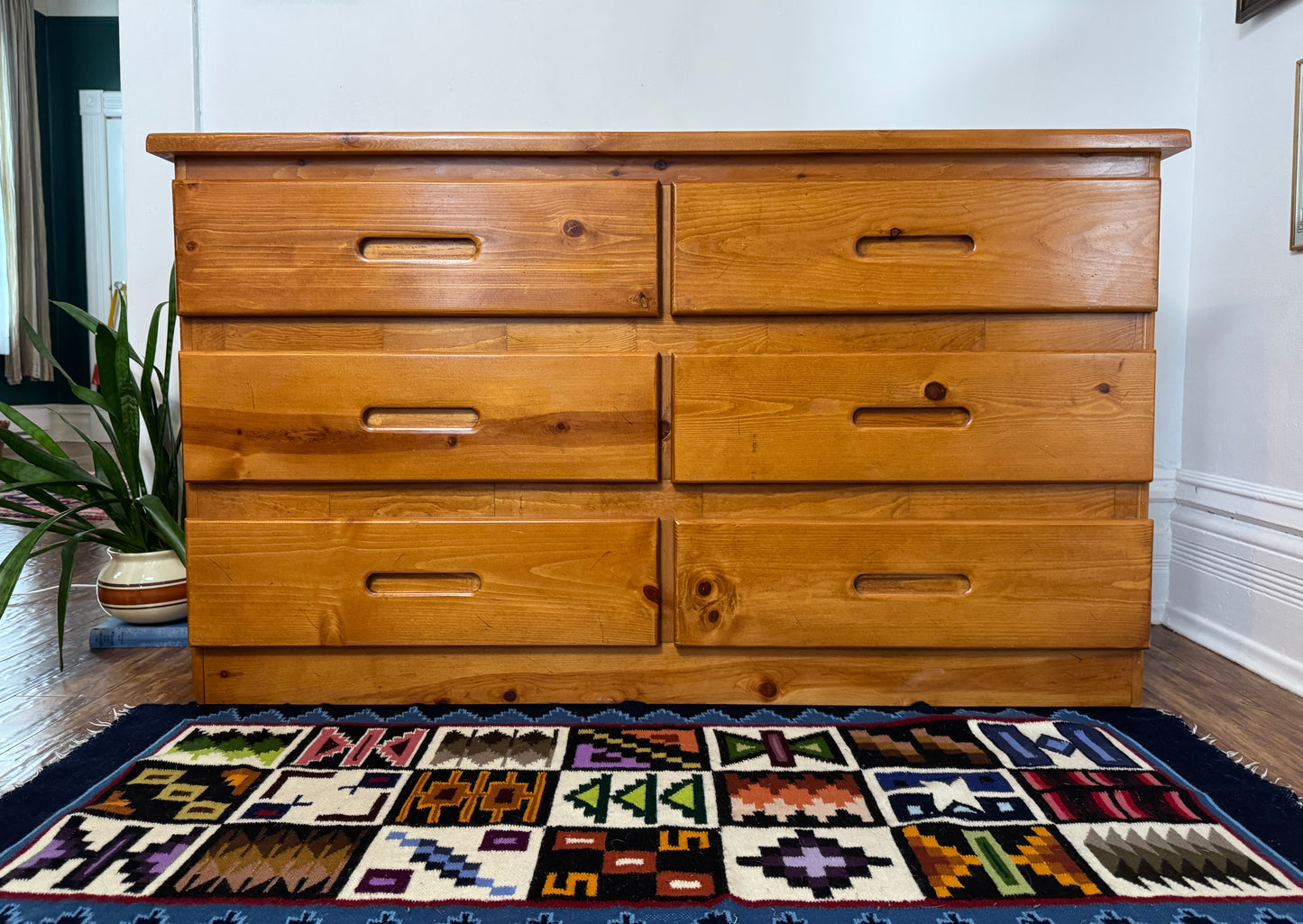 Vintage Solid Pine 6 Drawer Credenza