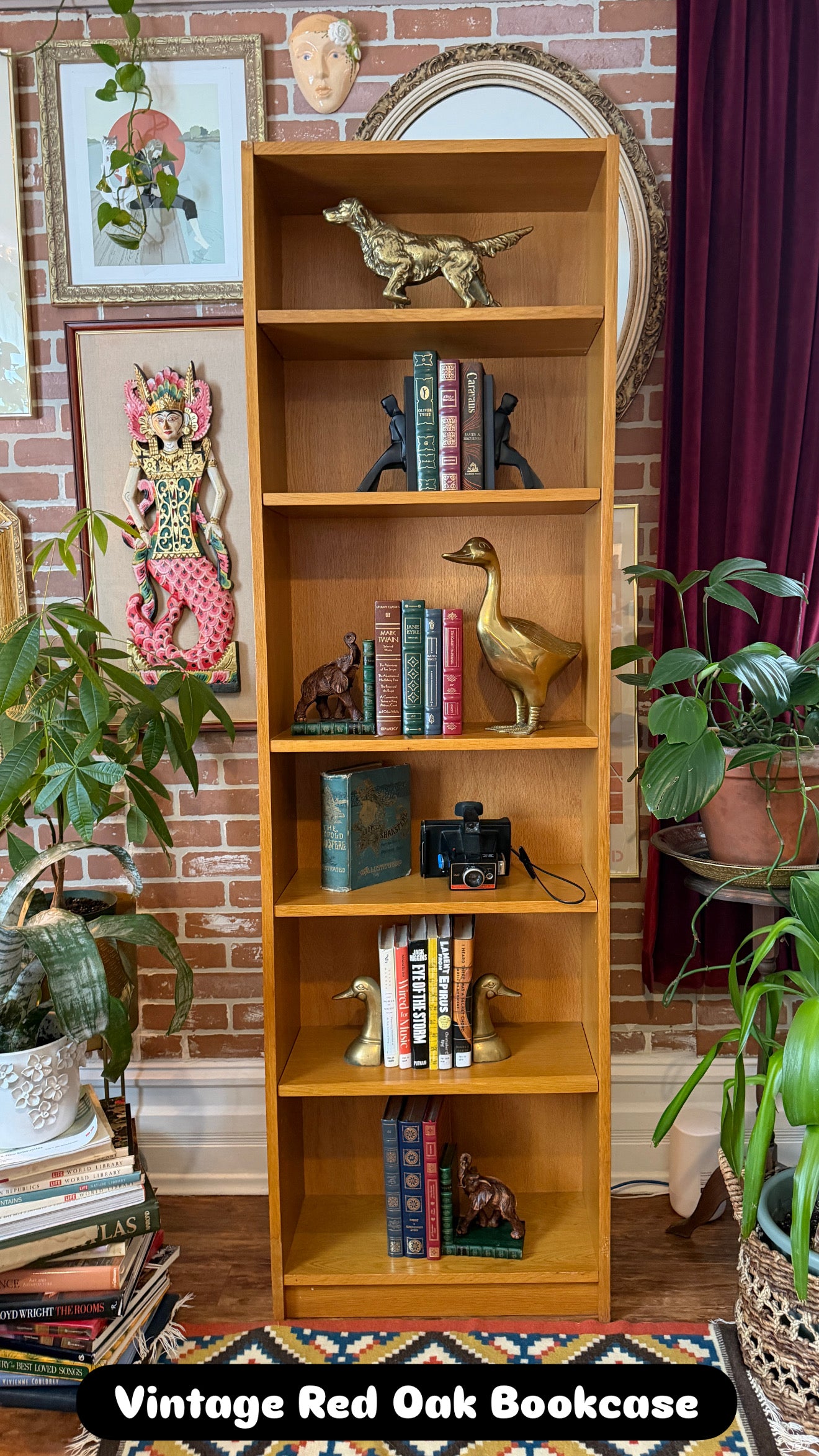 Vintage Red Oak Adjustable Bookshelf