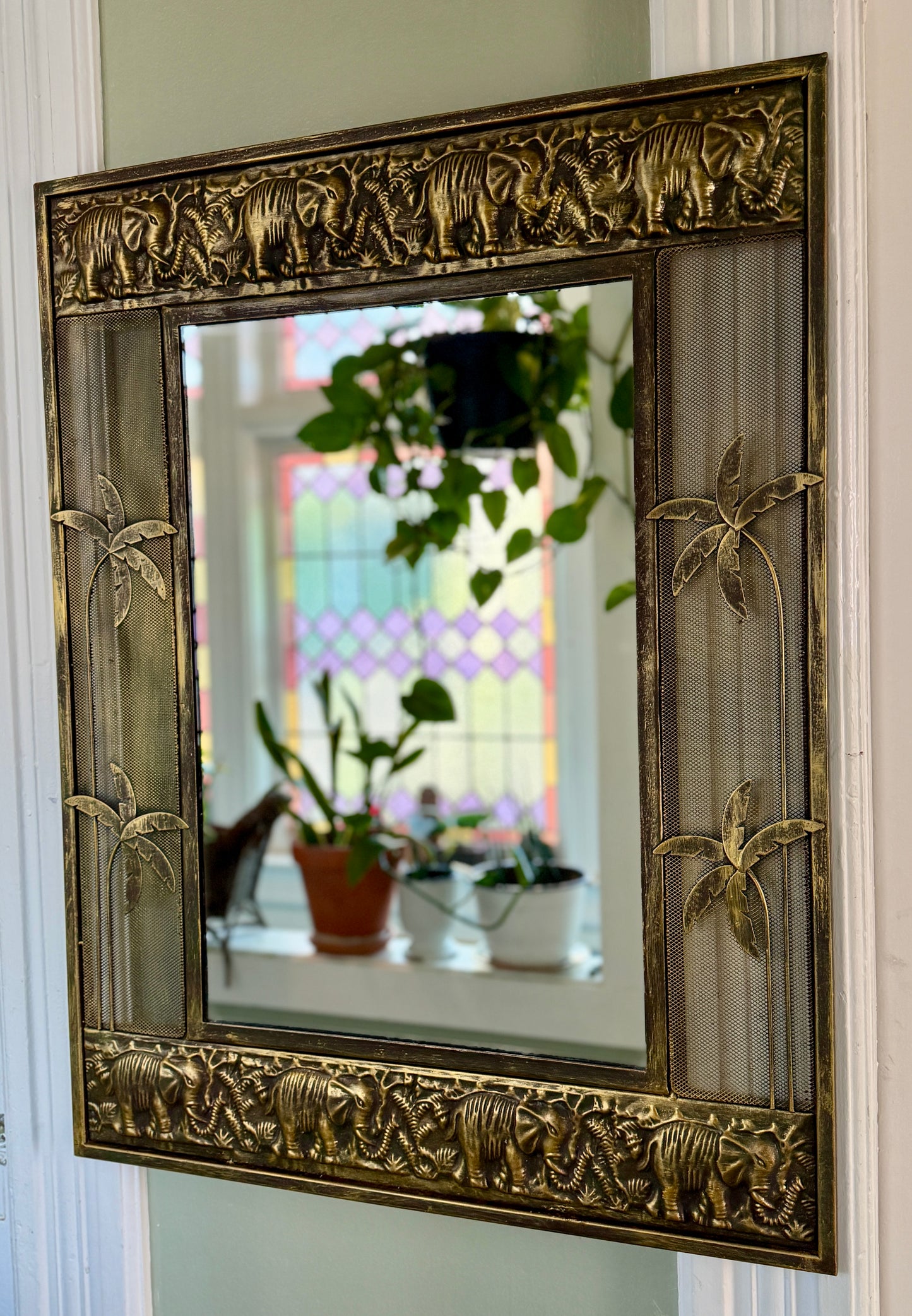Vintage Gold Tone Safari Style Mirror