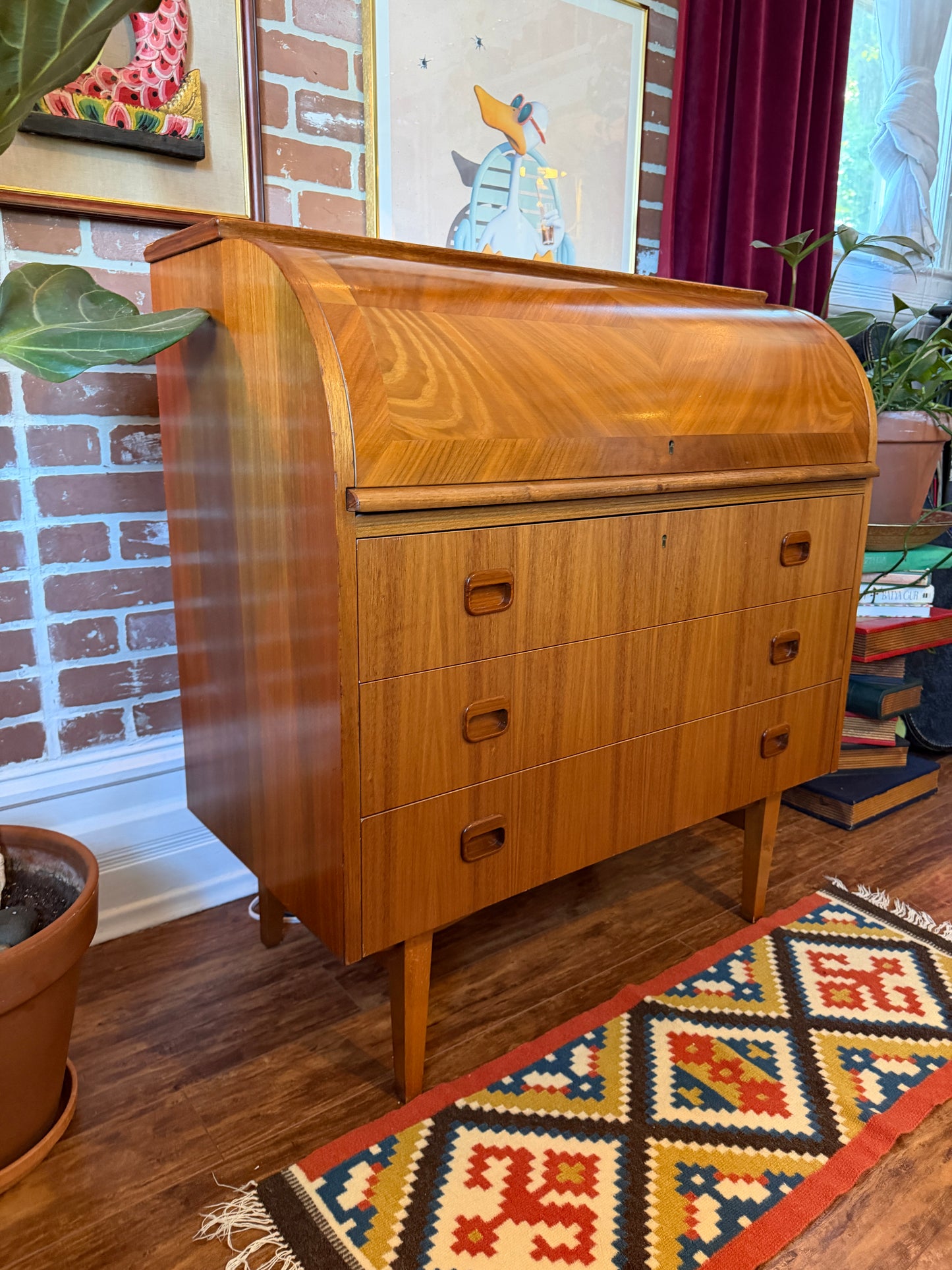 Vintage Swedish Teak Roll Top Desk