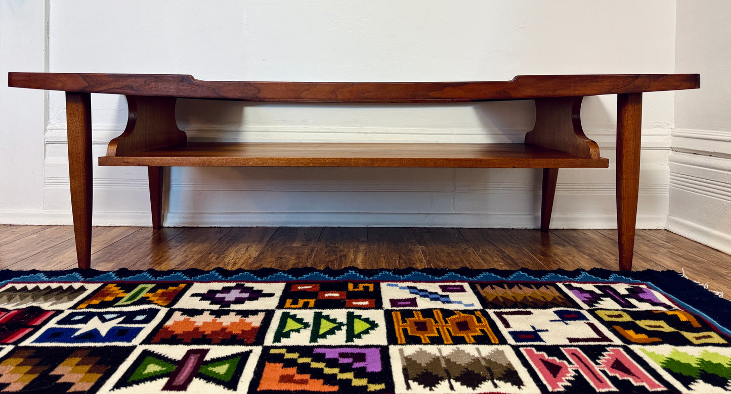 Vintage 60s Walnut Wood & Glass Coffee Table