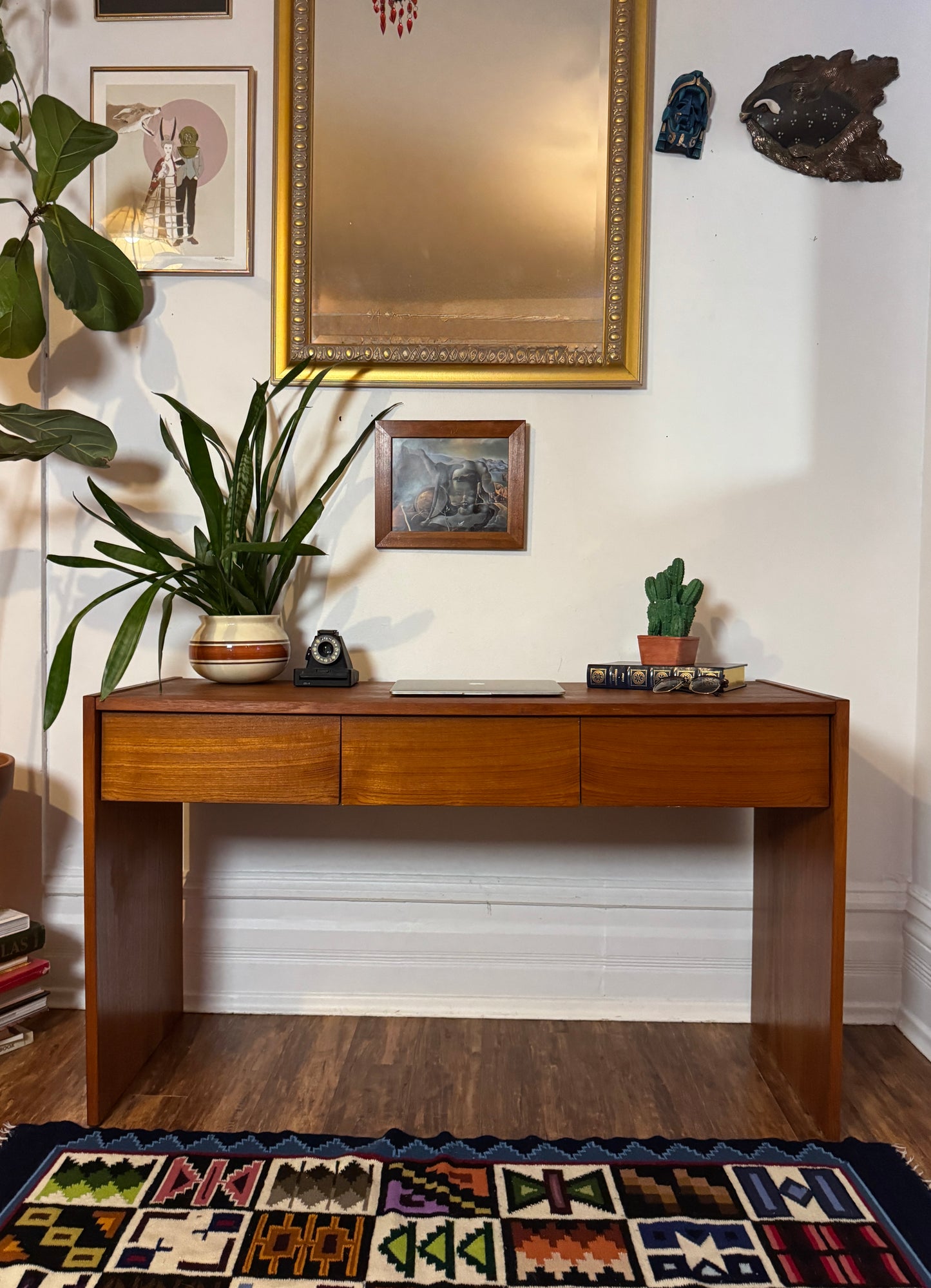 Danish Teak Writing Desk / Console Table – Mid Century Modern, Finished All Sides
