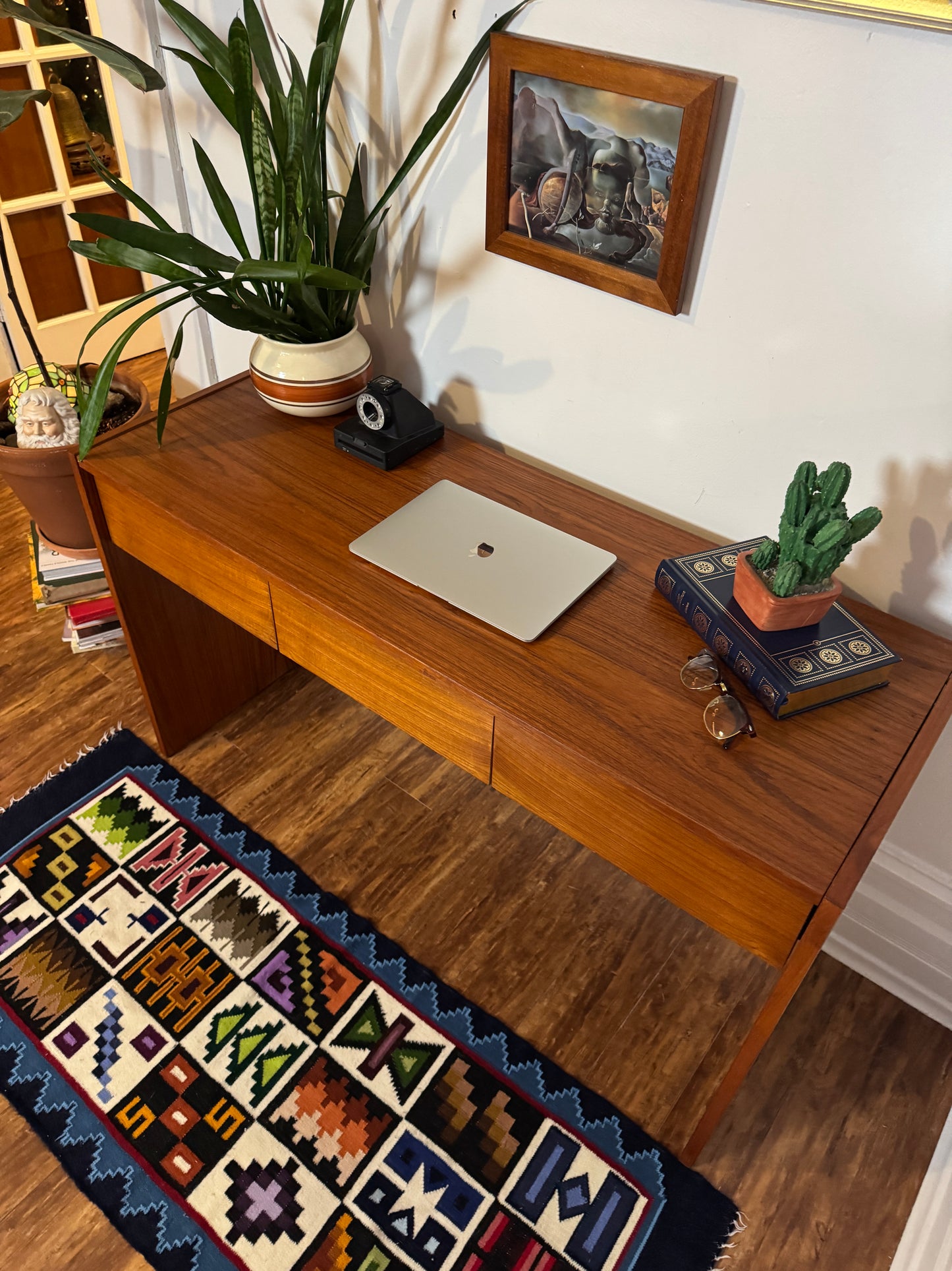 Danish Teak Writing Desk / Console Table – Mid Century Modern, Finished All Sides
