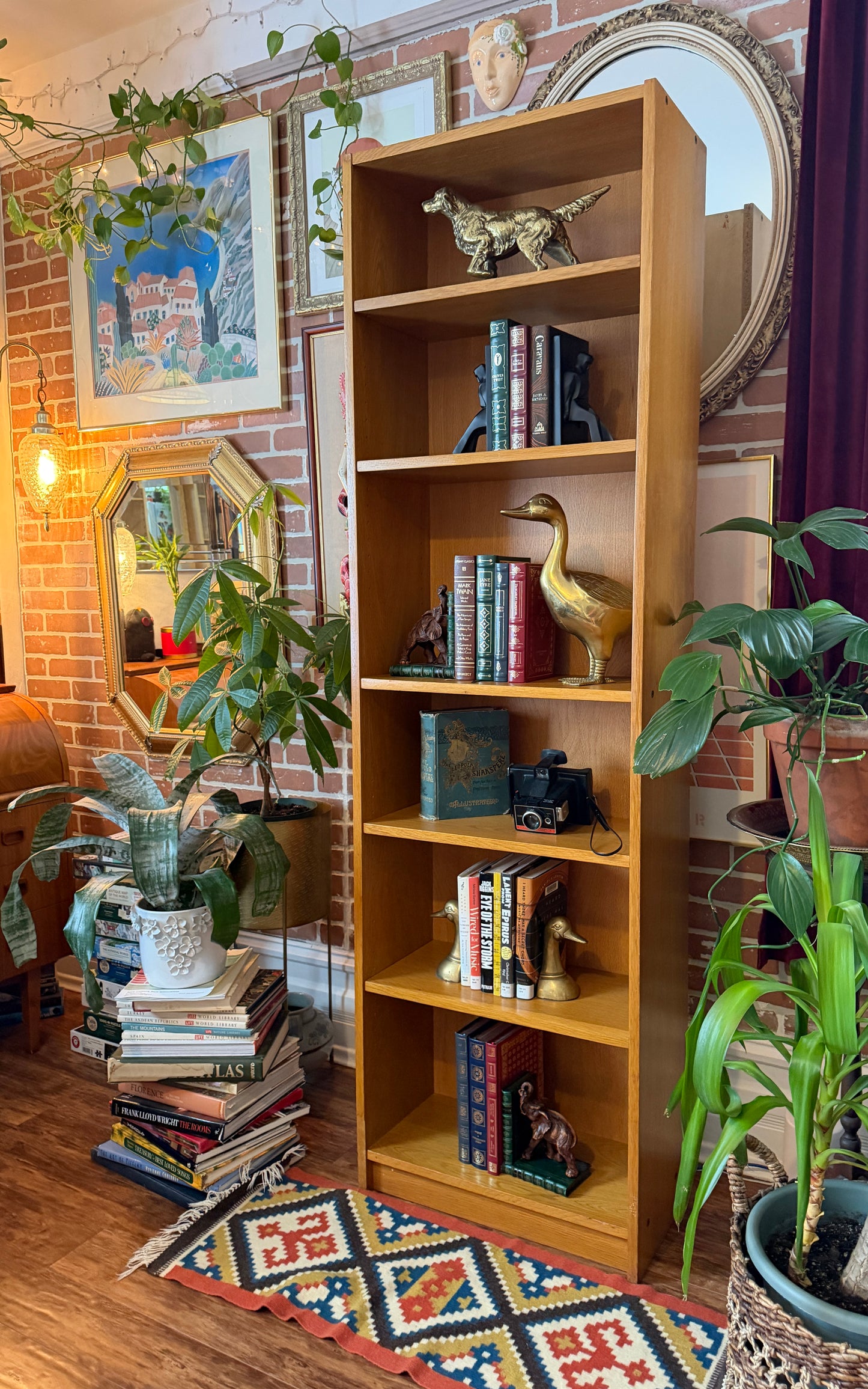 Vintage Red Oak Adjustable Bookshelf